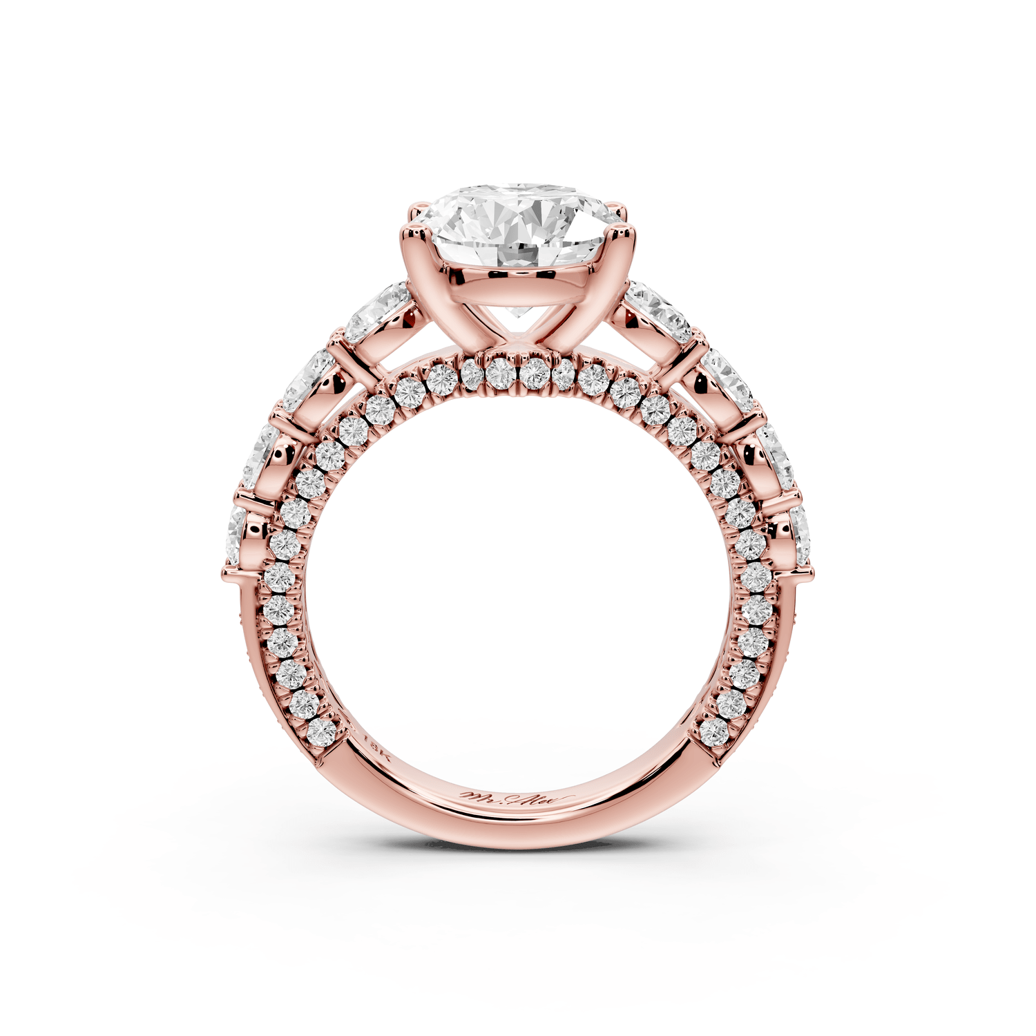 Rocio - 3ct 18k rose gold Oval Hidden Halo Engagement Ring with Graduated Side Stones and Double Pavé Band - Mr. Alex Jewelry