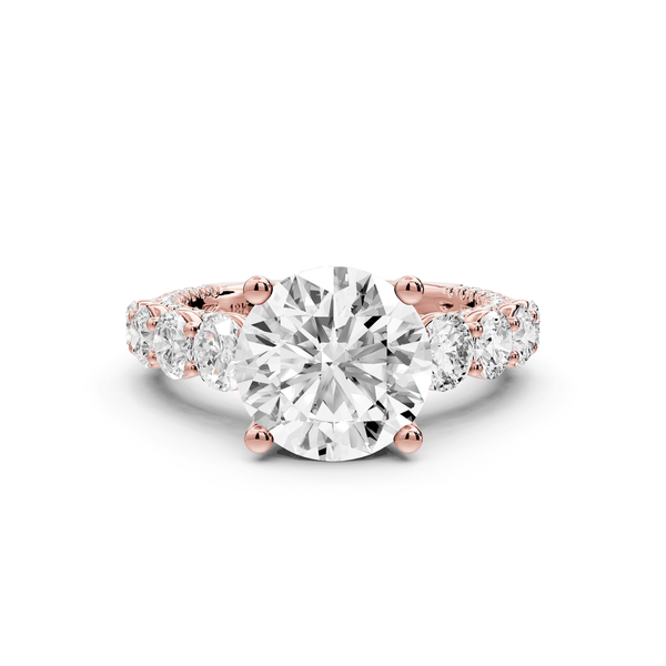 Rocio - 3ct 18k rose gold Round Hidden Halo Engagement Ring with Graduated Side Stones and Double Pavé Band - Mr. Alex Jewelry