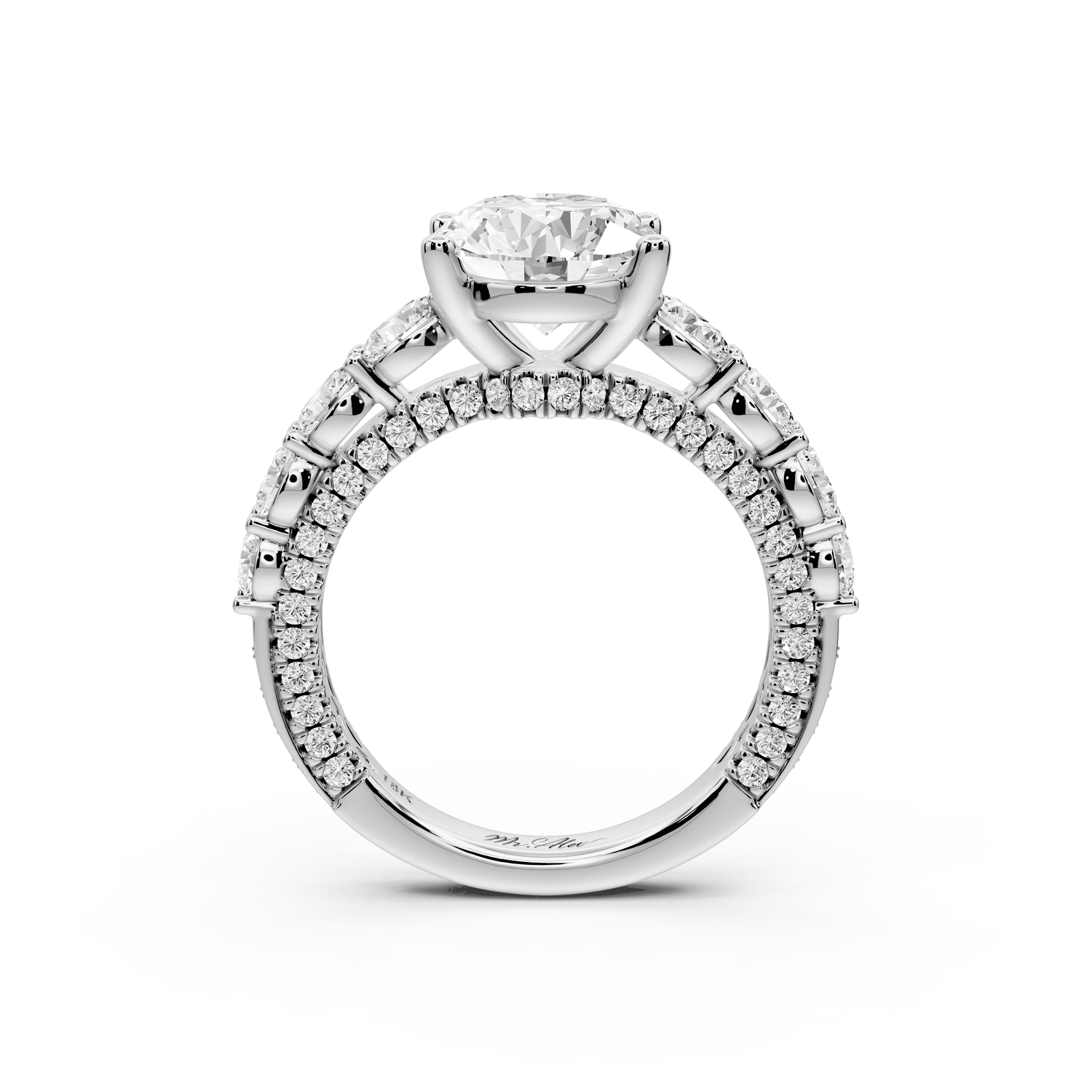Rocio - 3ct 18k white gold Oval Hidden Halo Engagement Ring with Graduated Side Stones and Double Pavé Band - Mr. Alex Jewelry