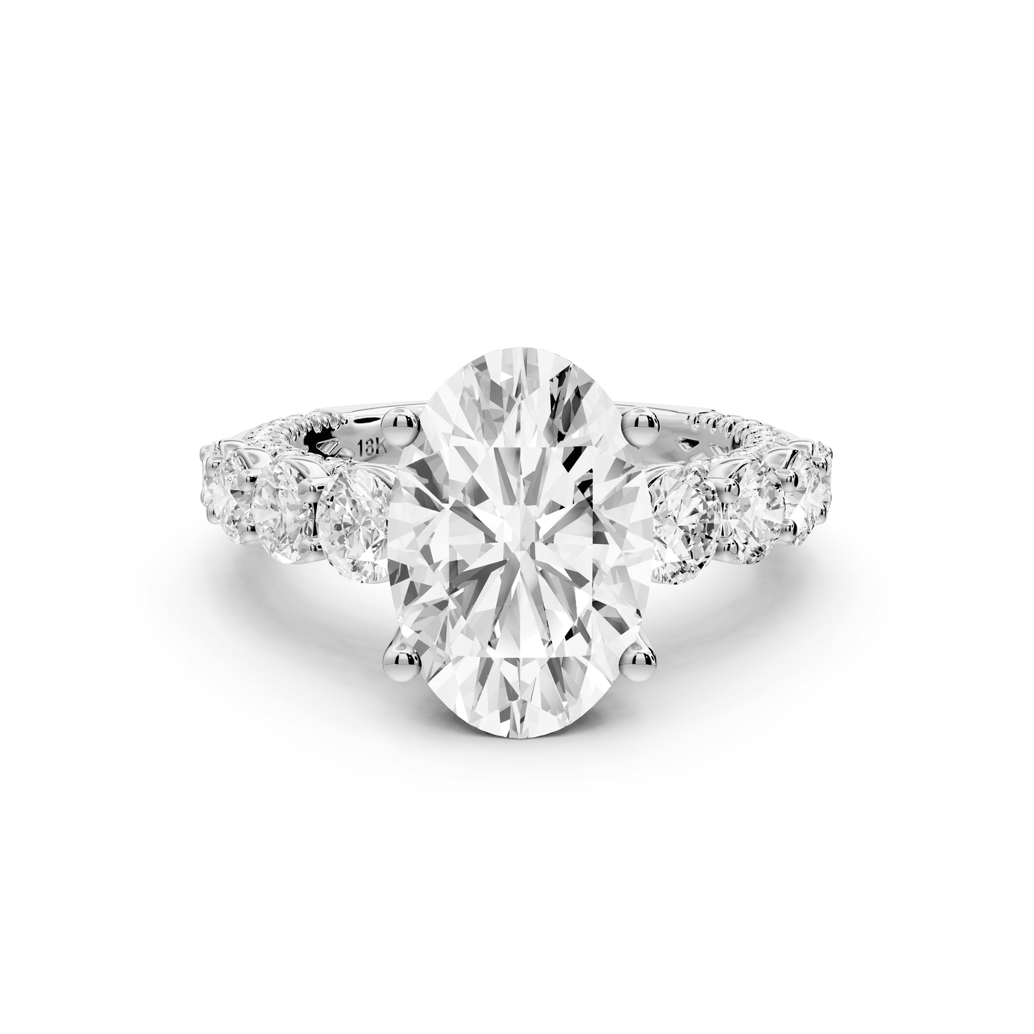 Rocio - 3ct 18k white gold Oval Hidden Halo Engagement Ring with Graduated Side Stones and Double Pavé Band - Mr. Alex Jewelry