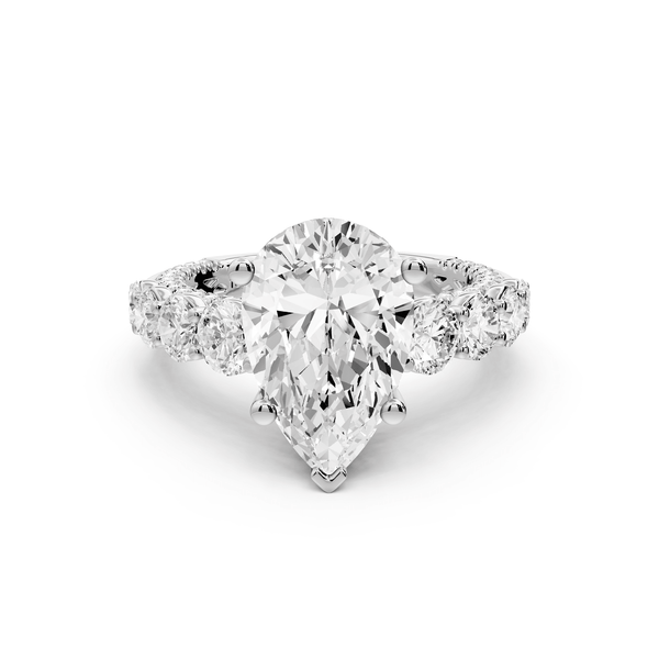 Rocio - 3ct 18k white gold Pear Hidden Halo Engagement Ring with Graduated Side Stones and Double Pavé Band - Mr. Alex Jewelry