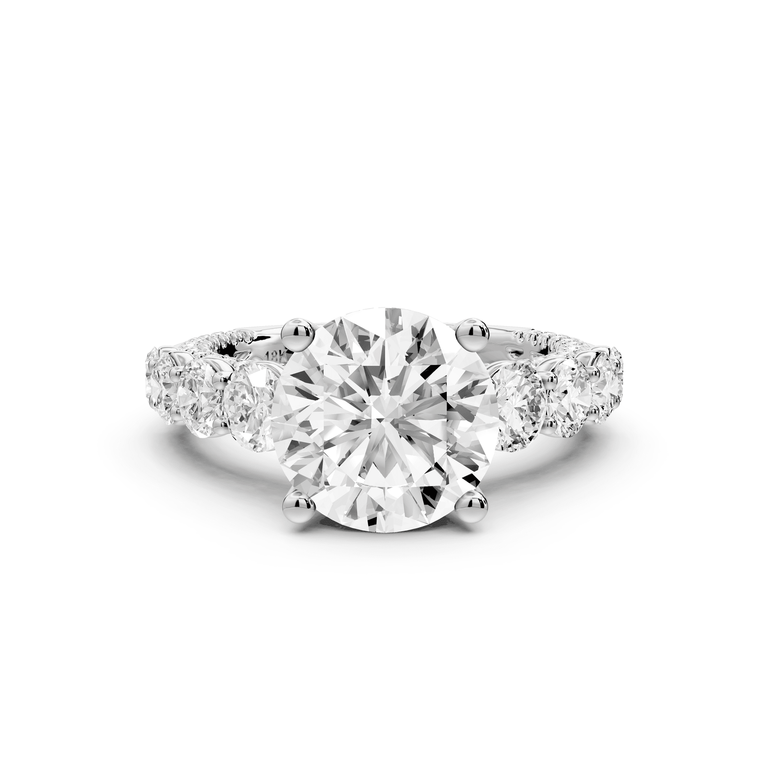 Rocio - 3ct 18k white gold Round Hidden Halo Engagement Ring with Graduated Side Stones and Double Pavé Band - Mr. Alex Jewelry