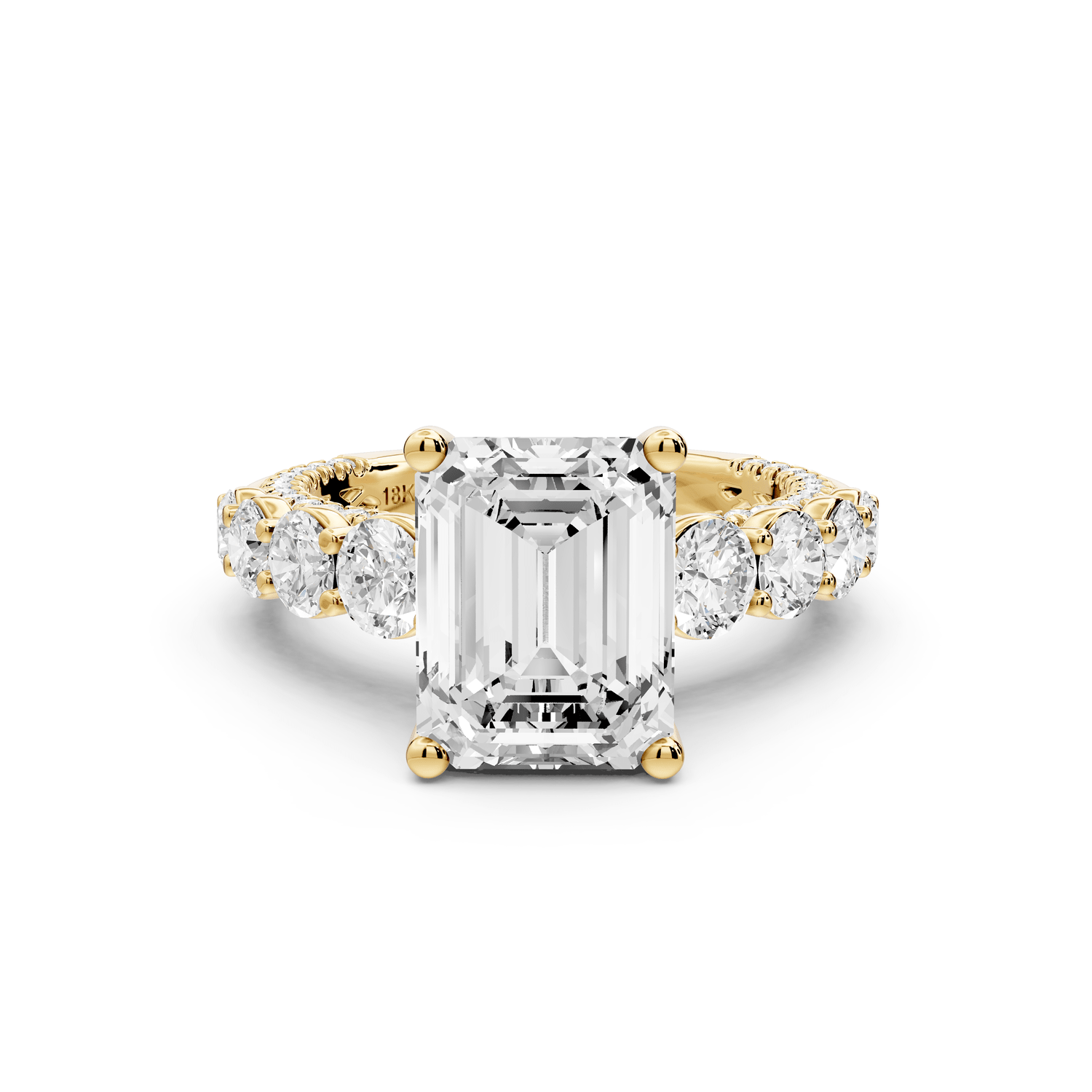 Rocio - 3ct 18k yellow gold Emerald Hidden Halo Engagement Ring with Graduated Side Stones and Double Pavé Band - Mr. Alex Jewelry