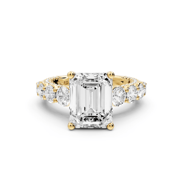 Rocio - 3ct 18k yellow gold Emerald Hidden Halo Engagement Ring with Graduated Side Stones and Double Pavé Band - Mr. Alex Jewelry