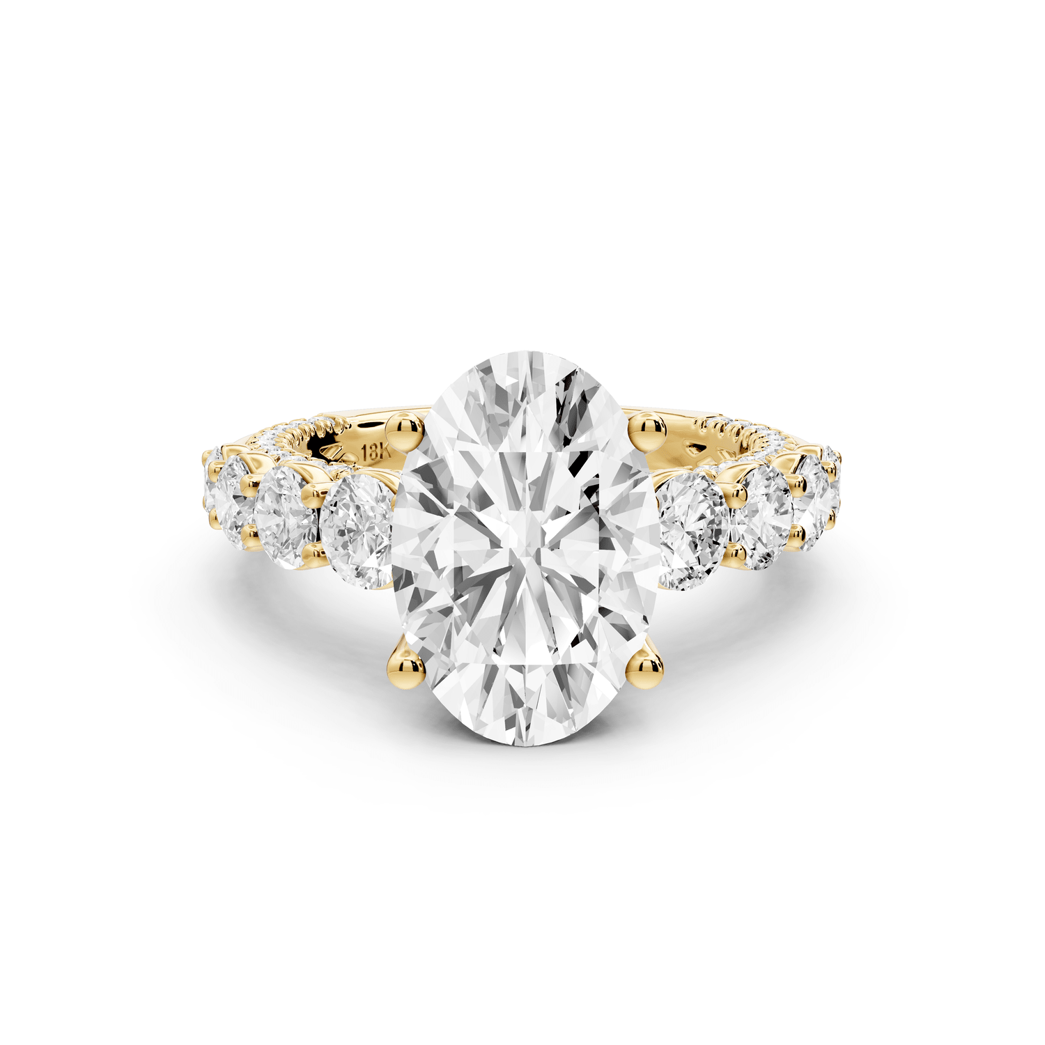 Rocio - 3ct 18k yellow gold Oval Hidden Halo Engagement Ring with Graduated Side Stones and Double Pavé Band - Mr. Alex Jewelry