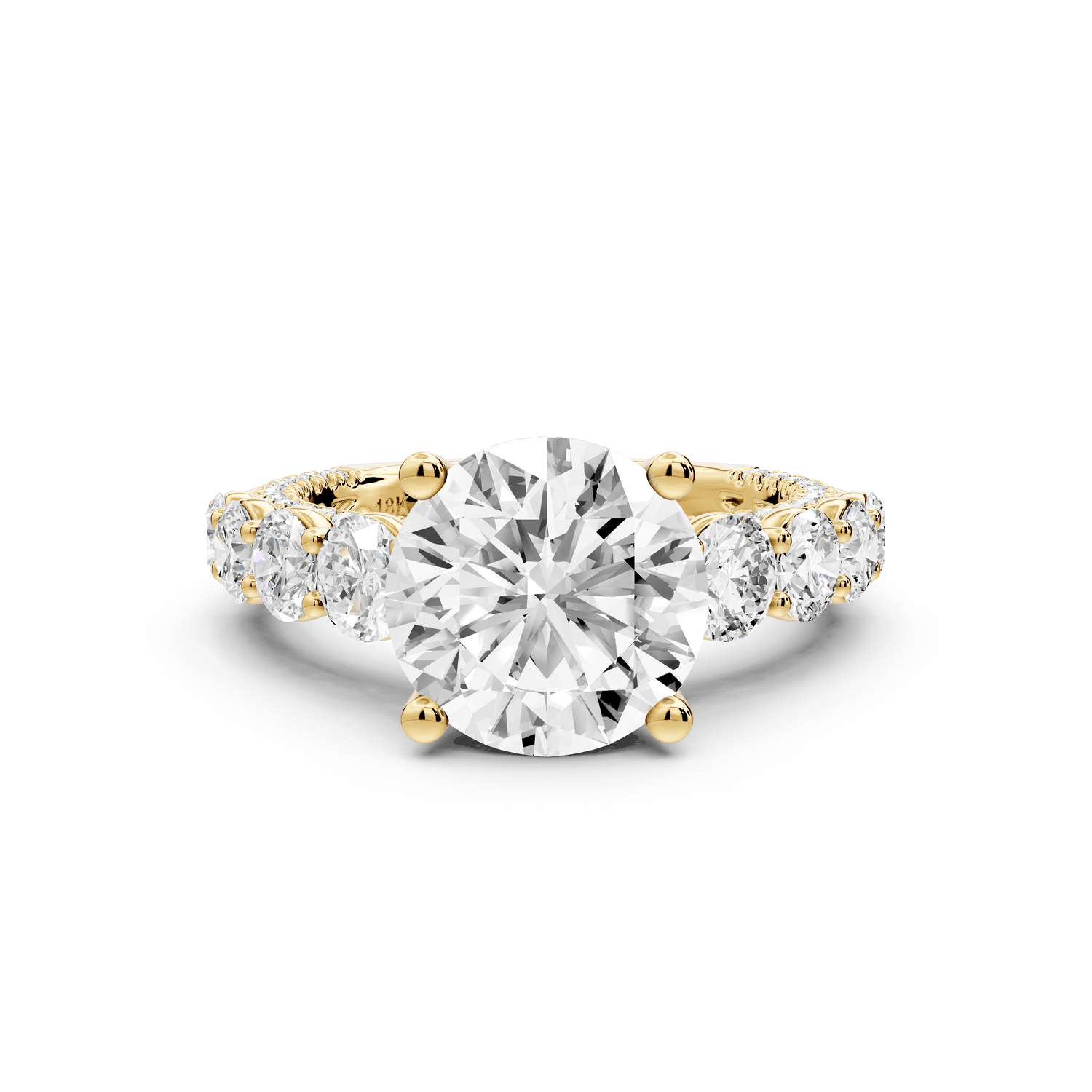 Rocio - 3ct 18k yellow gold Round Hidden Halo Engagement Ring with Graduated Side Stones and Double Pavé Band - Mr. Alex Jewelry