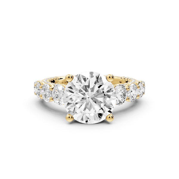 Rocio - 3ct 18k yellow gold Round Hidden Halo Engagement Ring with Graduated Side Stones and Double Pavé Band - Mr. Alex Jewelry