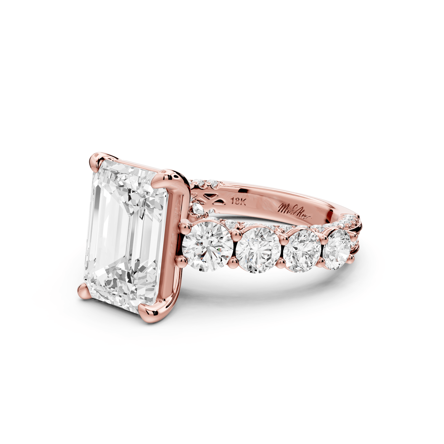 Rocio - 4ct 14k rose gold Emerald Hidden Halo Engagement Ring with Graduated Side Stones and Double Pavé Band - Mr. Alex Jewelry