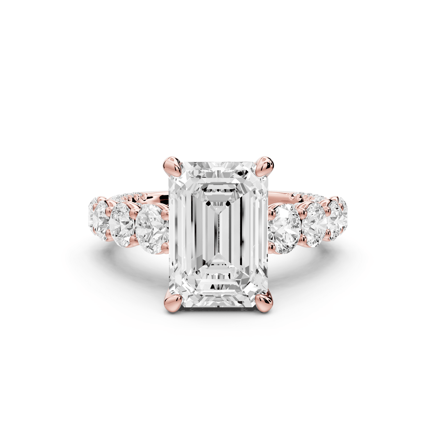 Rocio - 4ct 14k rose gold Emerald Hidden Halo Engagement Ring with Graduated Side Stones and Double Pavé Band - Mr. Alex Jewelry