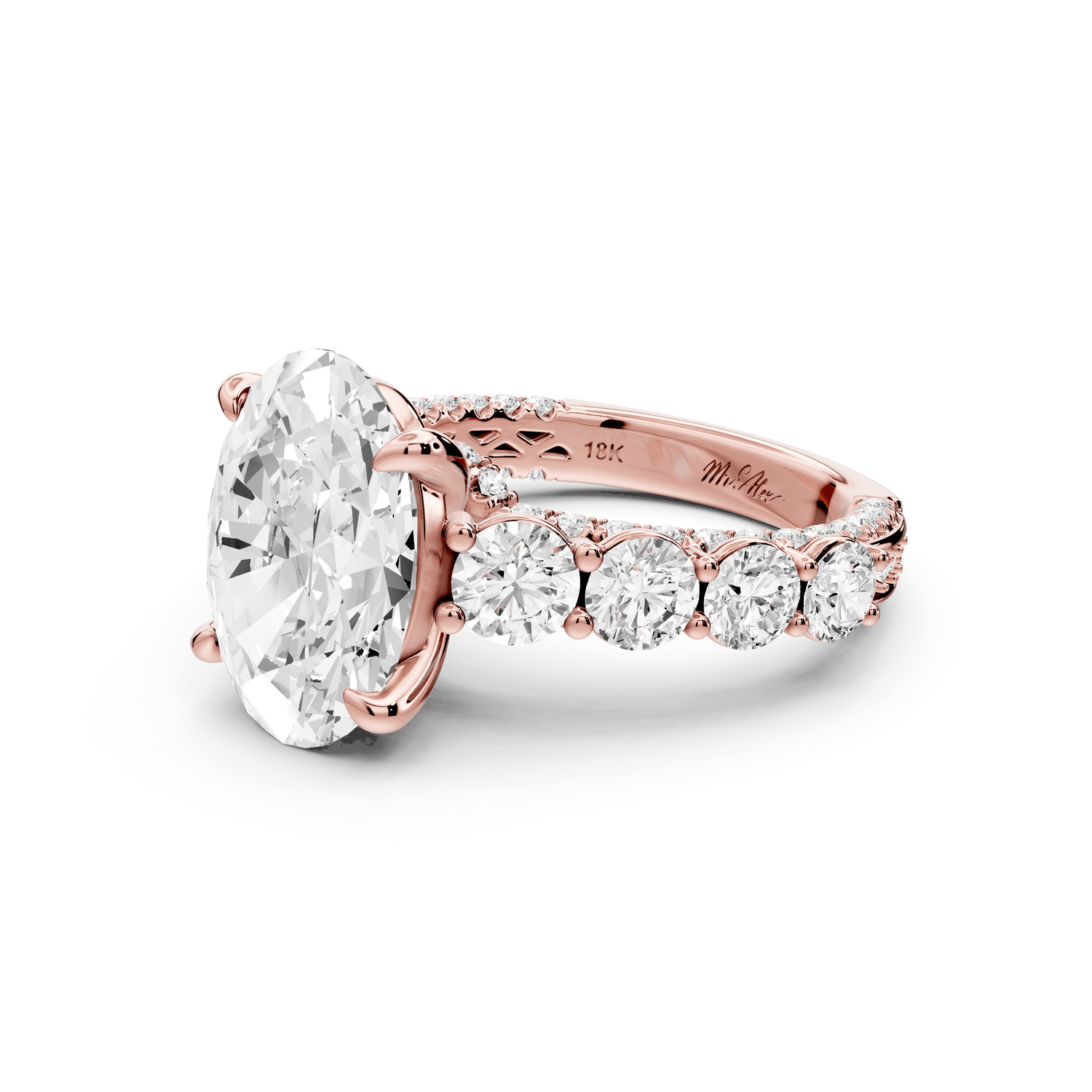 Rocio - 4ct 14k rose gold Oval Hidden Halo Engagement Ring with Graduated Side Stones and Double Pavé Band - Mr. Alex Jewelry
