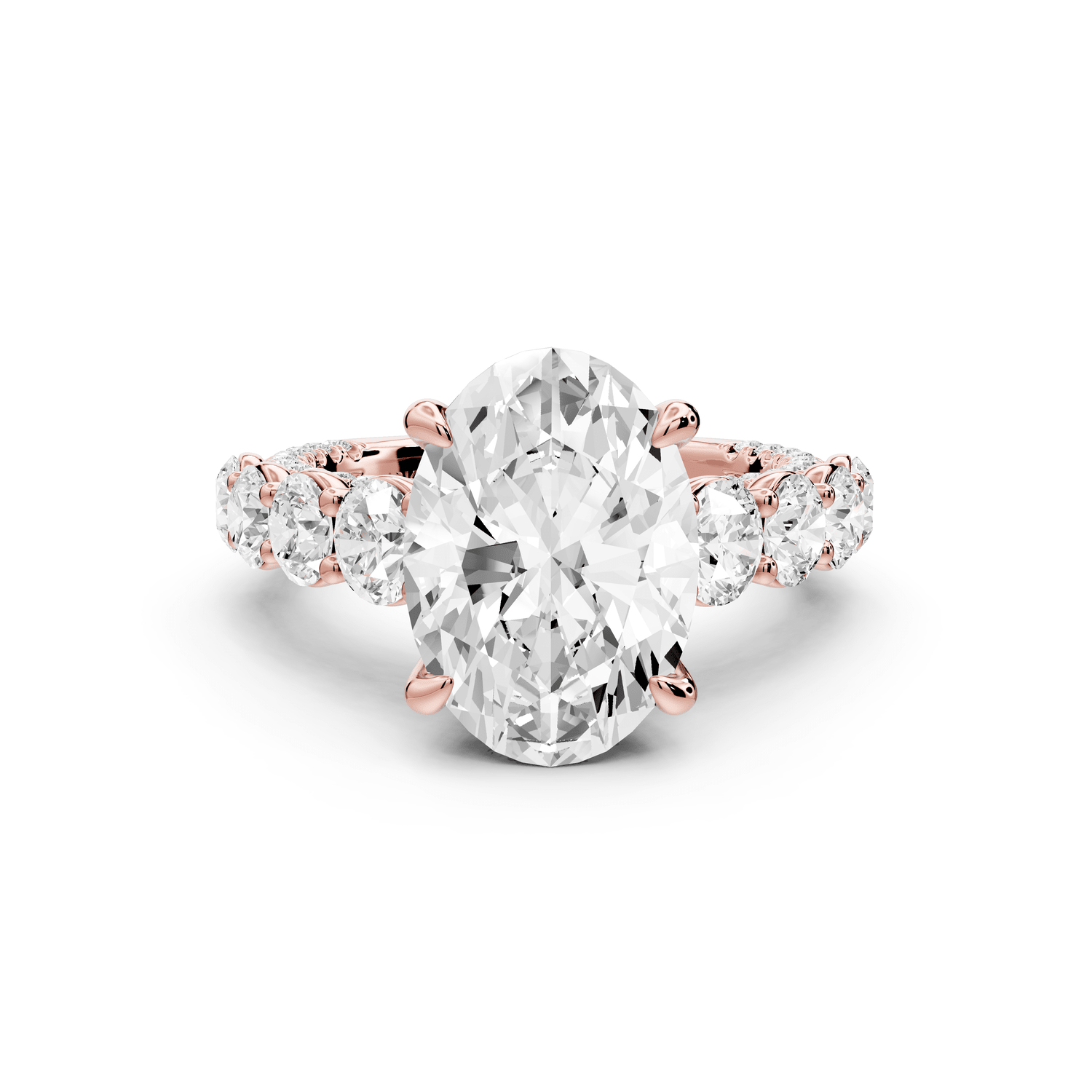 Rocio - 4ct 14k rose gold Oval Hidden Halo Engagement Ring with Graduated Side Stones and Double Pavé Band - Mr. Alex Jewelry