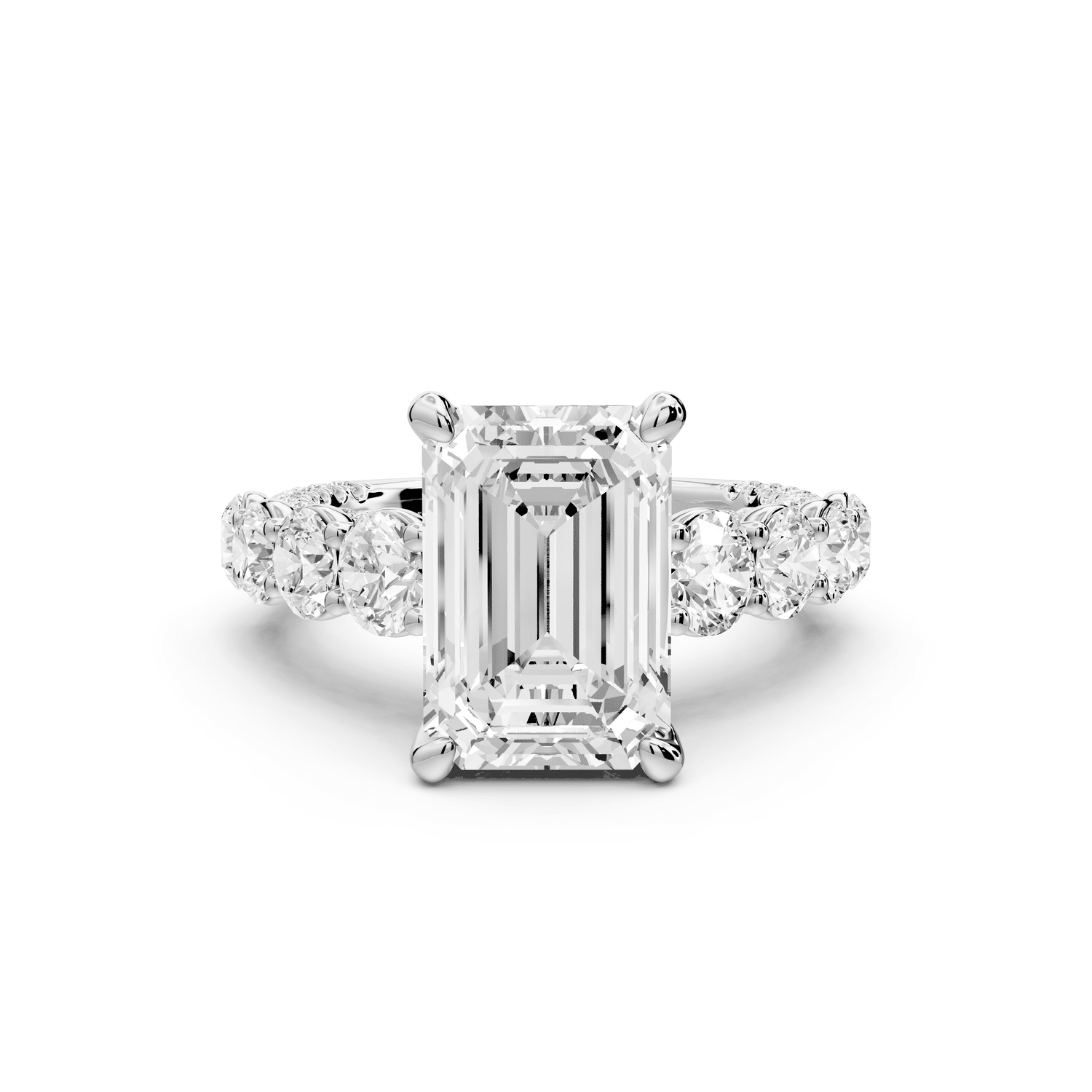 Rocio - 4ct 14k white gold Emerald Hidden Halo Engagement Ring with Graduated Side Stones and Double Pavé Band - Mr. Alex Jewelry