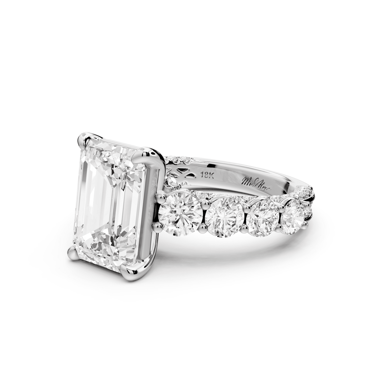 Rocio - 4ct 14k white gold Emerald Hidden Halo Engagement Ring with Graduated Side Stones and Double Pavé Band - Mr. Alex Jewelry