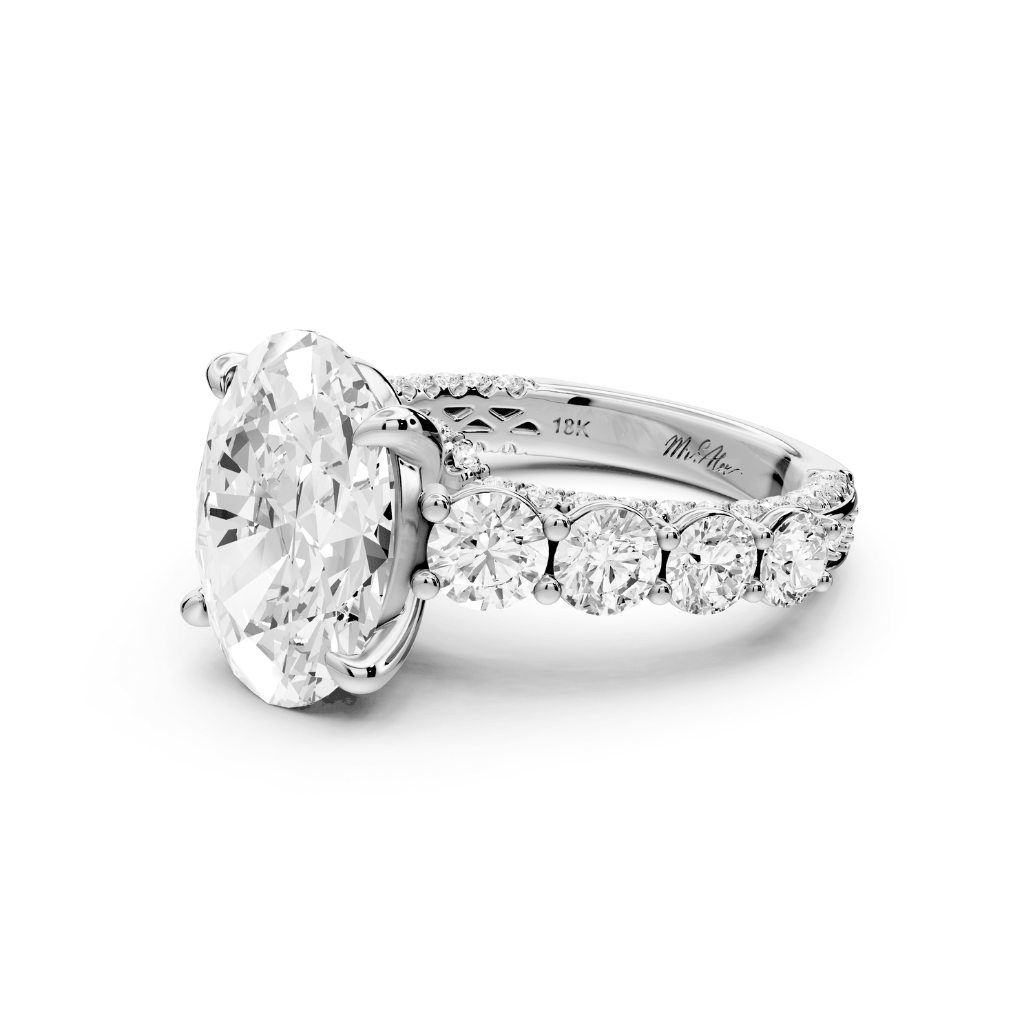 Rocio - 4ct 14k white gold Oval Hidden Halo Engagement Ring with Graduated Side Stones and Double Pavé Band - Mr. Alex Jewelry