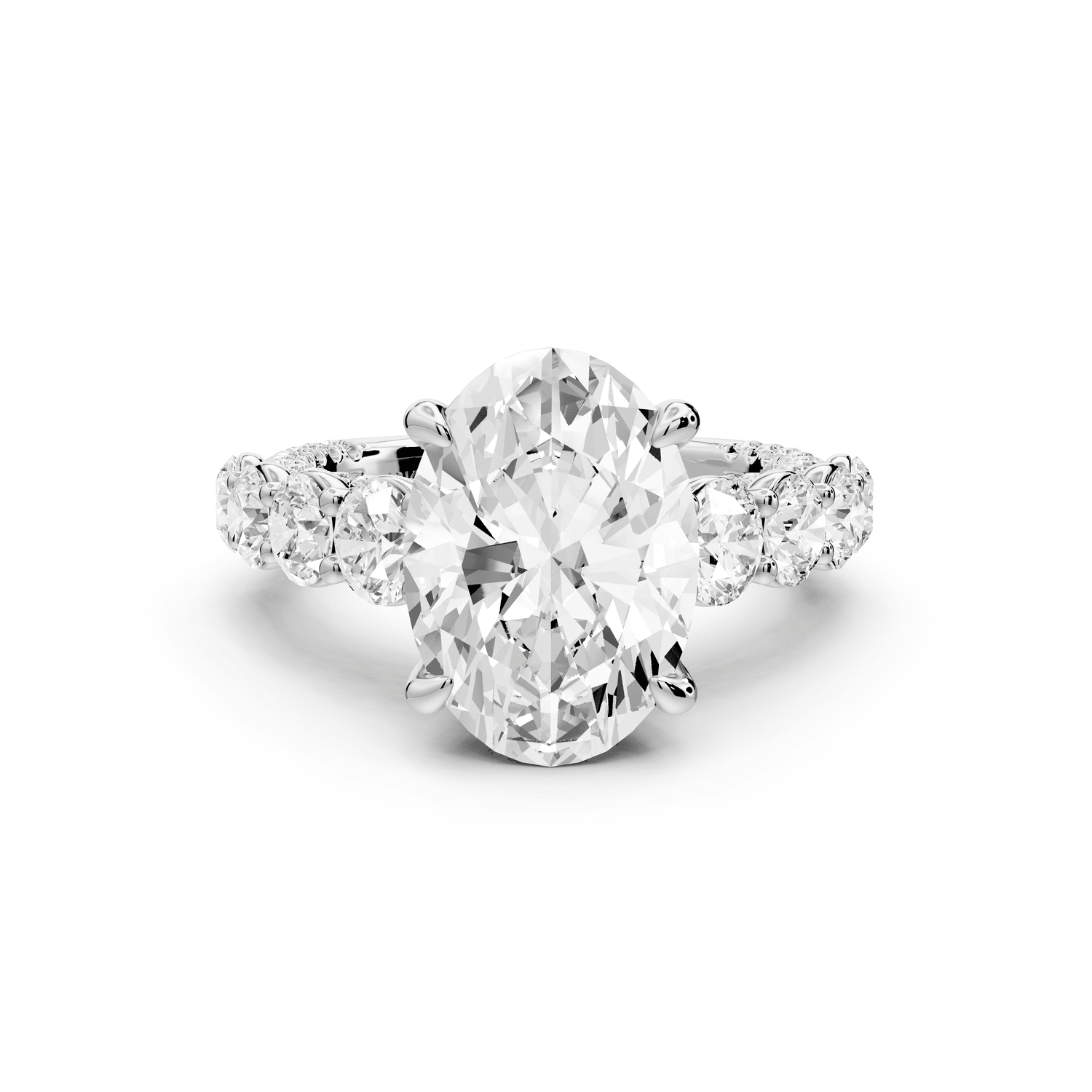 Rocio - 4ct 14k white gold Oval Hidden Halo Engagement Ring with Graduated Side Stones and Double Pavé Band - Mr. Alex Jewelry