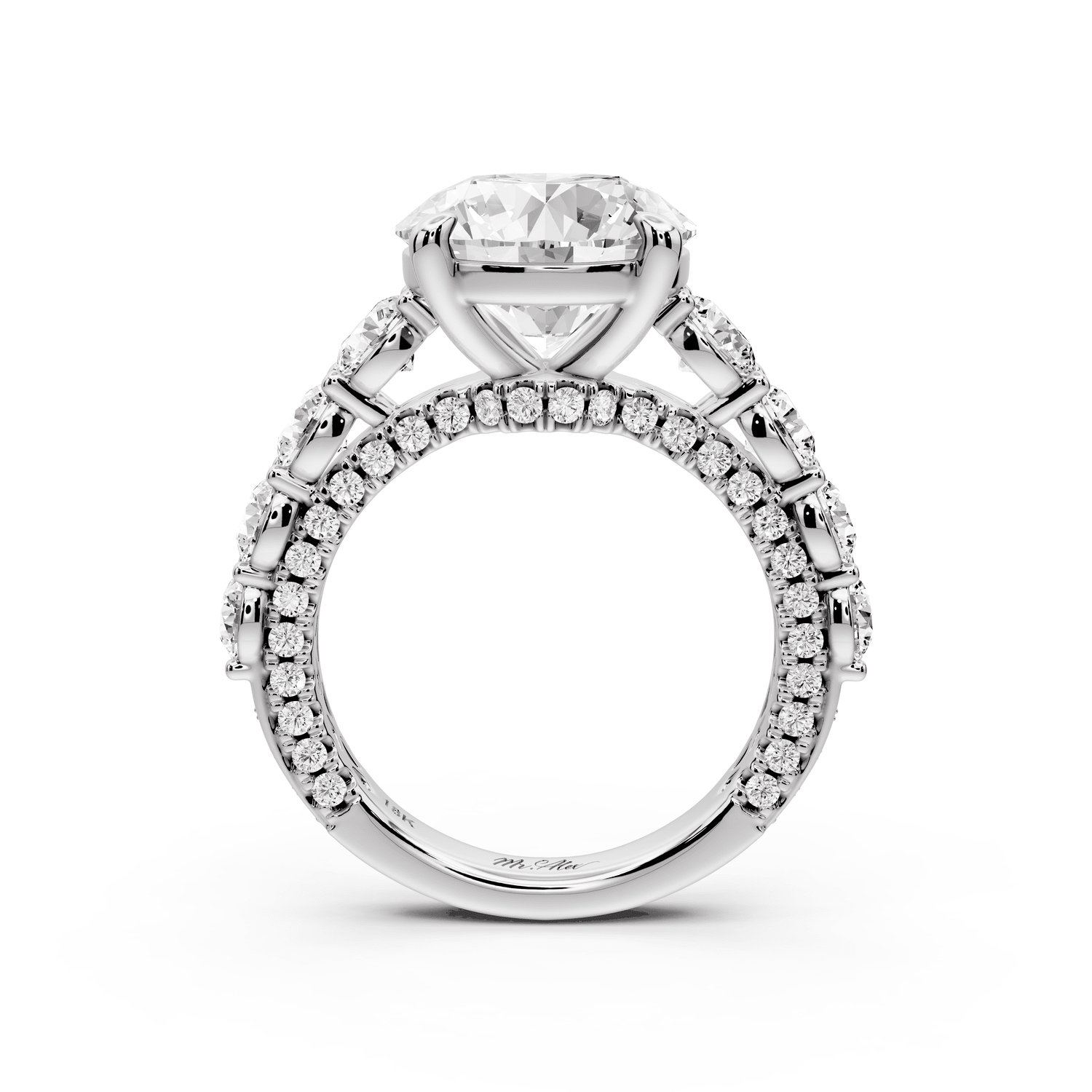 Rocio - 4ct 14k white gold Round Hidden Halo Engagement Ring with Graduated Side Stones and Double Pavé Band - Mr. Alex Jewelry