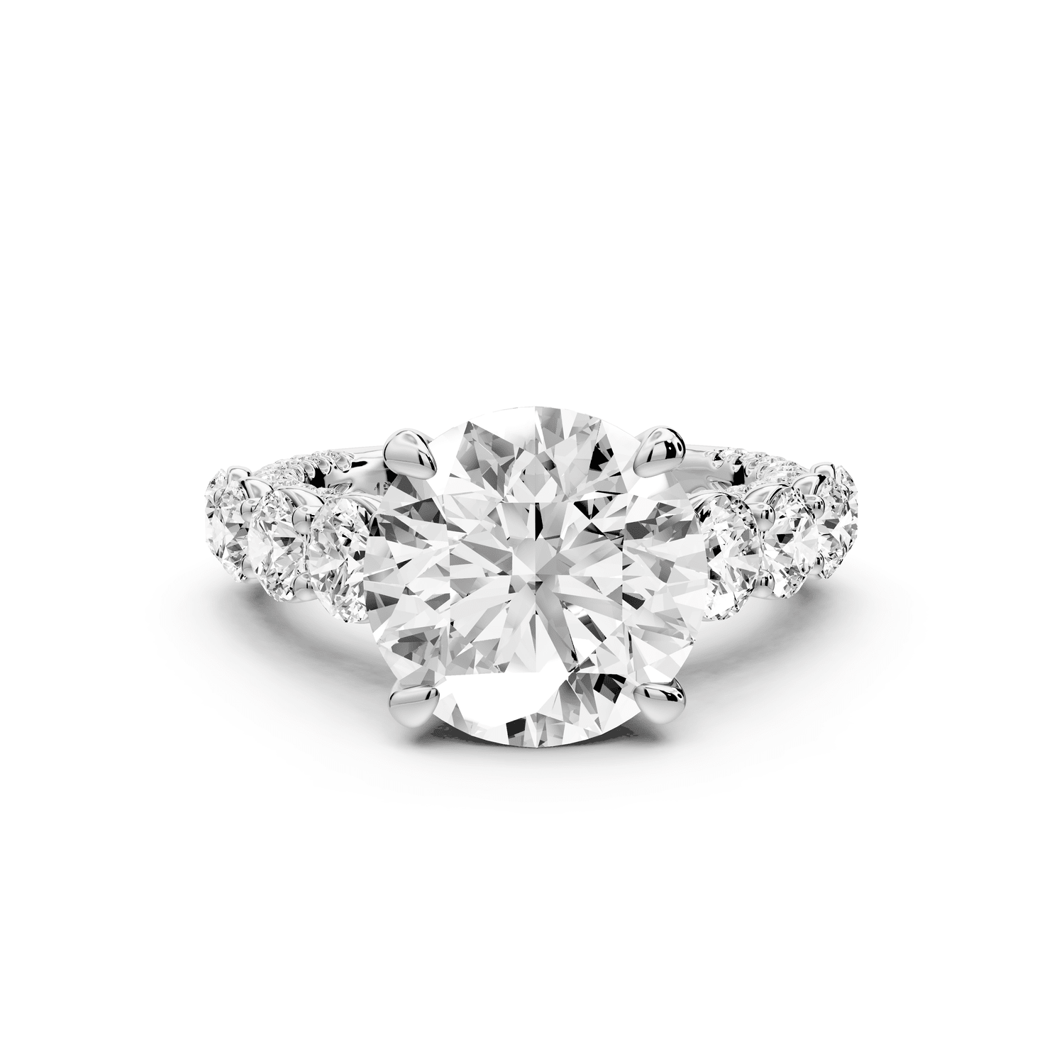 Rocio - 4ct 14k white gold Round Hidden Halo Engagement Ring with Graduated Side Stones and Double Pavé Band - Mr. Alex Jewelry