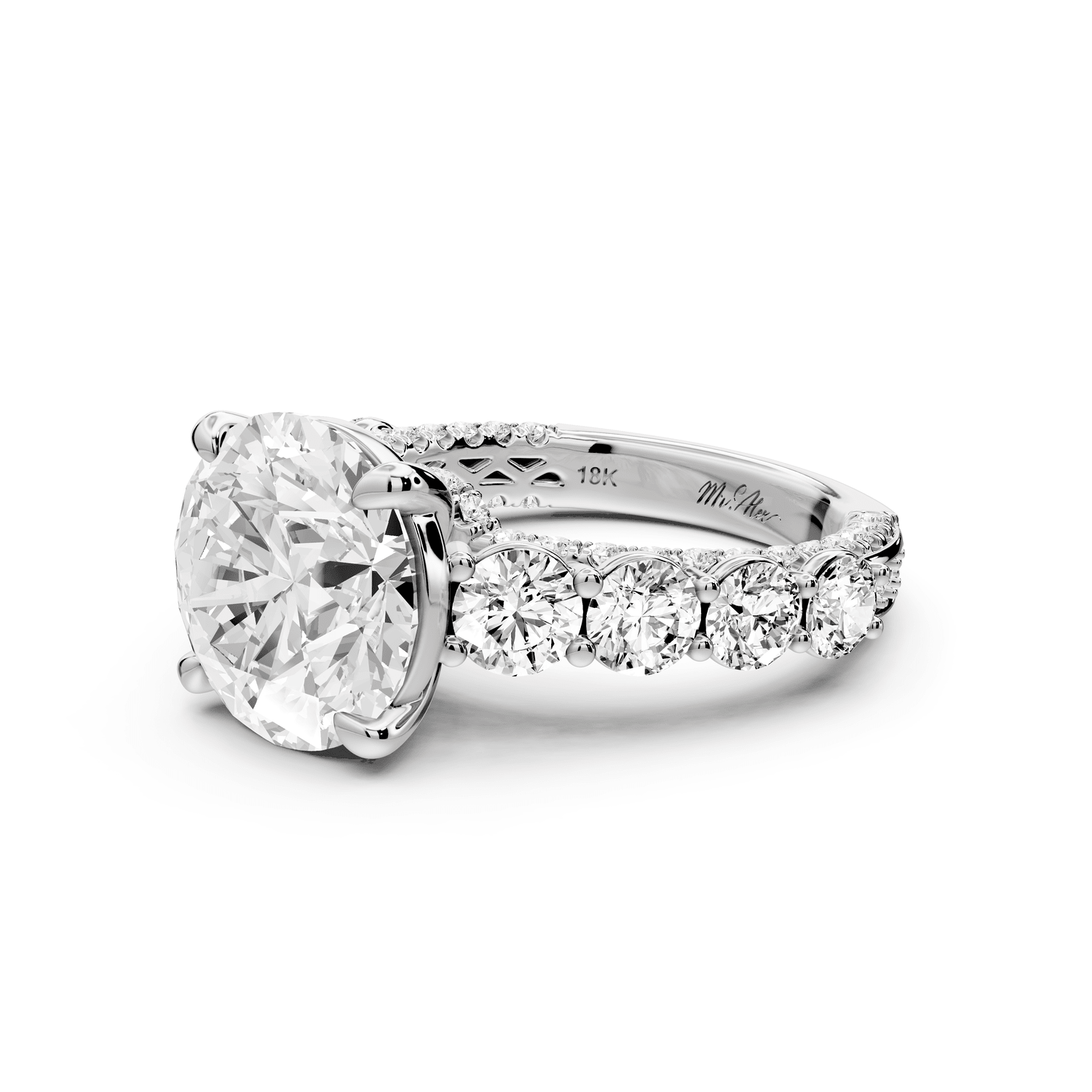 Rocio - 4ct 14k white gold Round Hidden Halo Engagement Ring with Graduated Side Stones and Double Pavé Band - Mr. Alex Jewelry