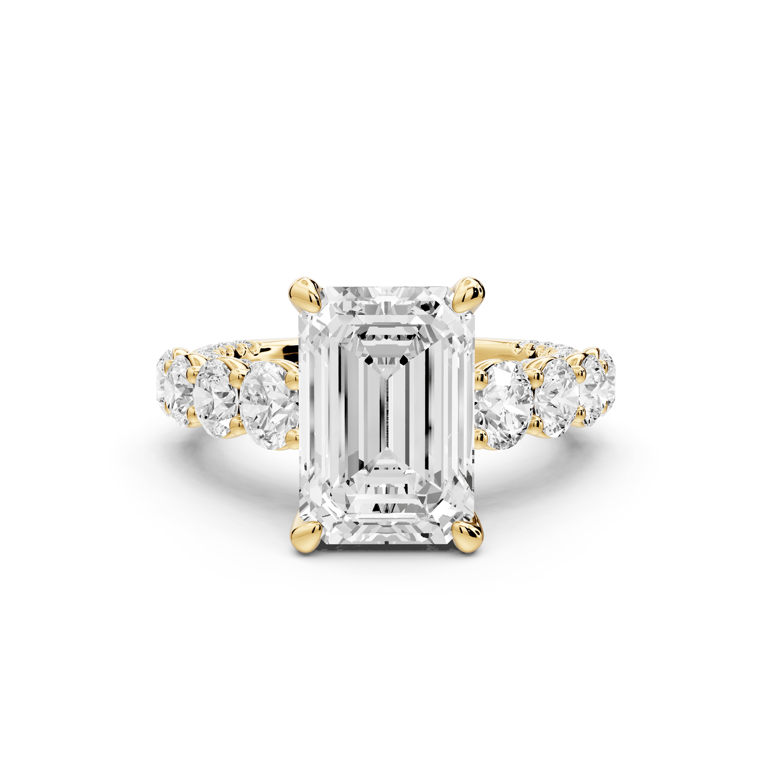 Rocio - 4ct 14k yellow gold Emerald Hidden Halo Engagement Ring with Graduated Side Stones and Double Pavé Band - Mr. Alex Jewelry