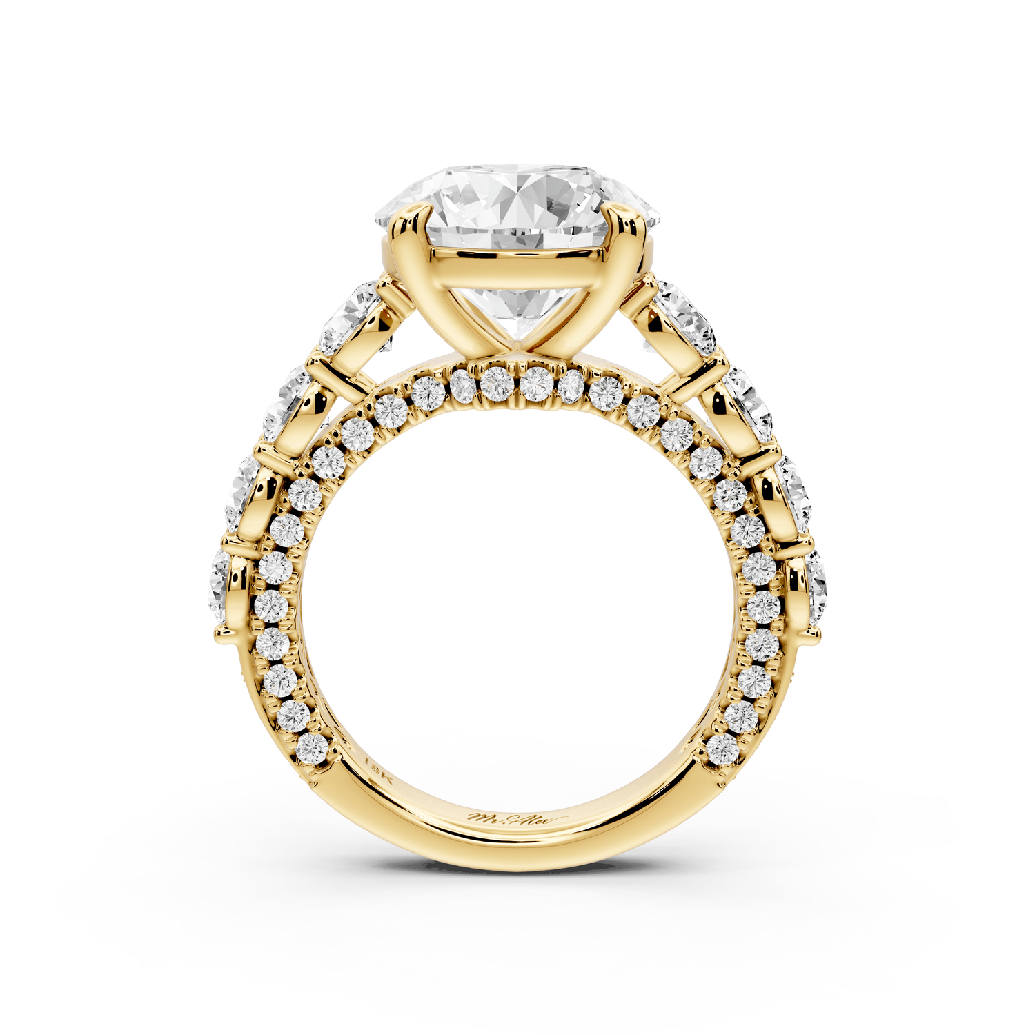 Rocio - 4ct 14k yellow gold Round Hidden Halo Engagement Ring with Graduated Side Stones and Double Pavé Band - Mr. Alex Jewelry