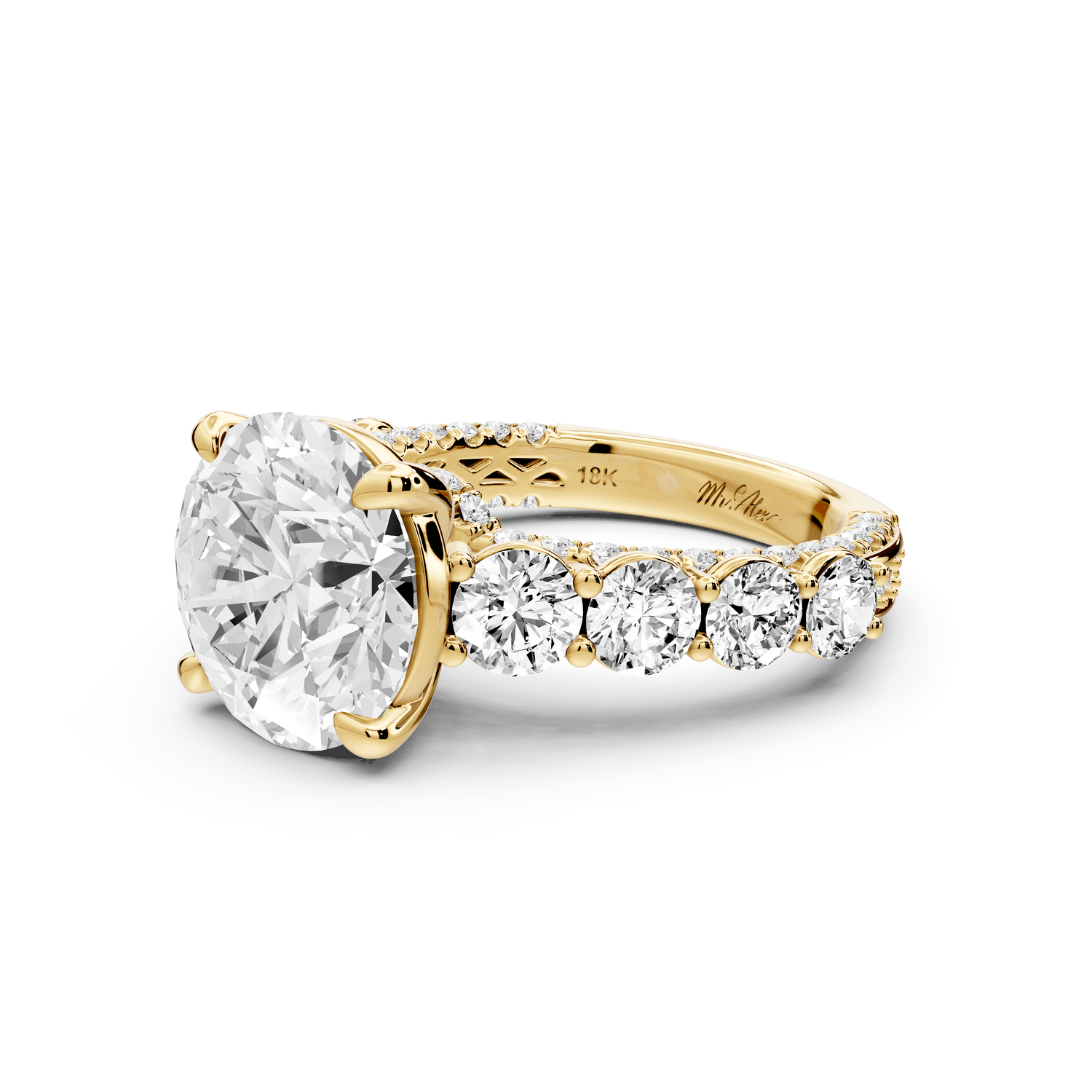 Rocio - 4ct 14k yellow gold Round Hidden Halo Engagement Ring with Graduated Side Stones and Double Pavé Band - Mr. Alex Jewelry