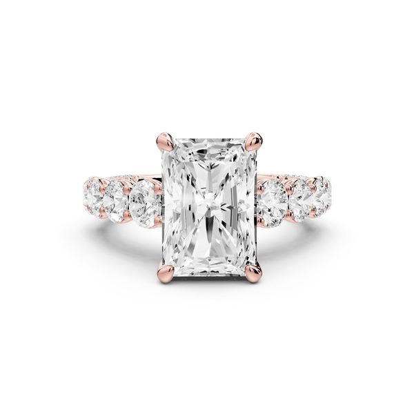 Rocio - 4ct 18k rose gold Radiant Hidden Halo Engagement Ring with Graduated Side Stones and Double Pavé Band - Mr. Alex Jewelry