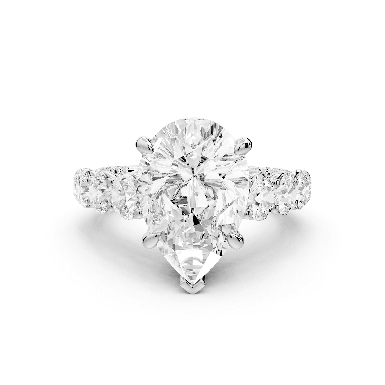 Rocio - 4ct 18k white gold Pear Hidden Halo Engagement Ring with Graduated Side Stones and Double Pavé Band - Mr. Alex Jewelry
