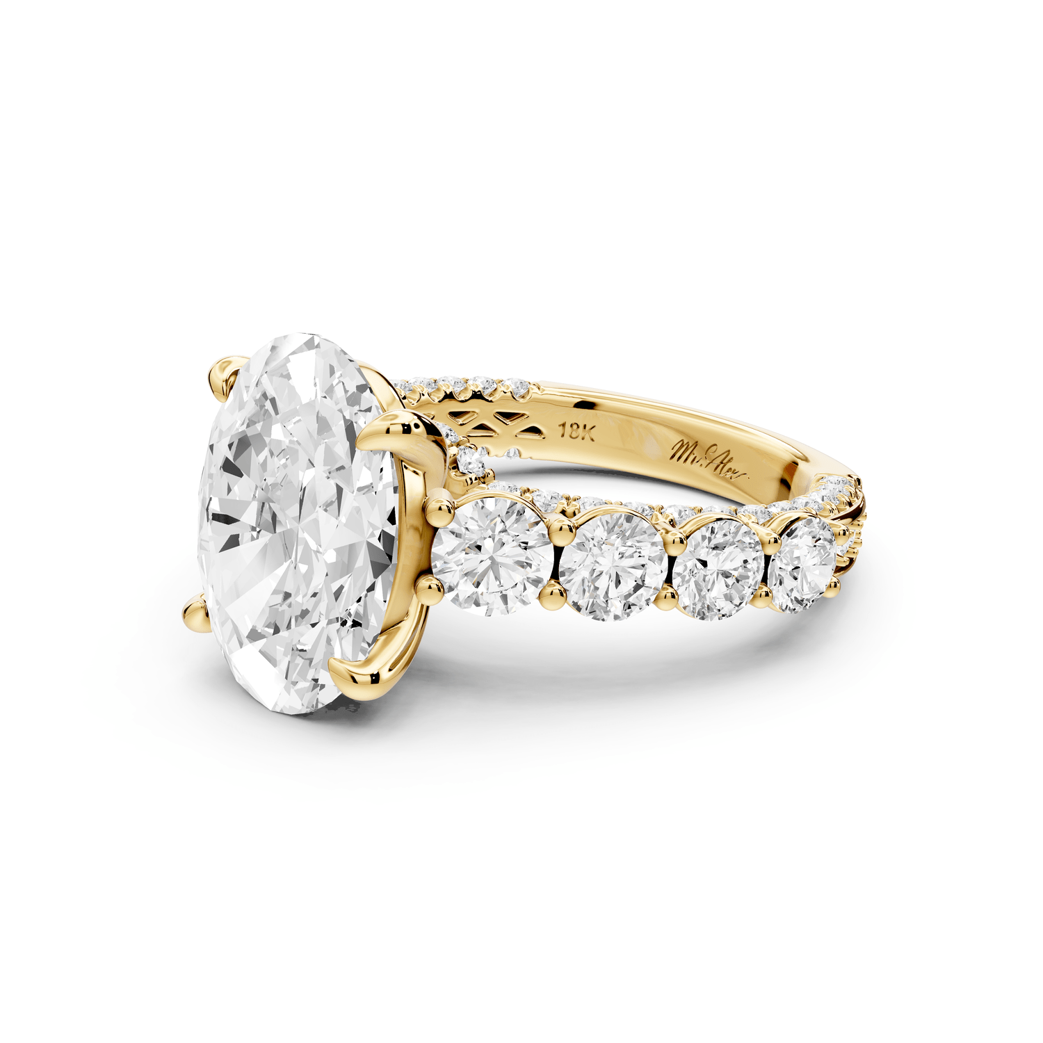Rocio - 4ct 18k yellow gold Oval Hidden Halo Engagement Ring with Graduated Side Stones and Double Pavé Band - Mr. Alex Jewelry
