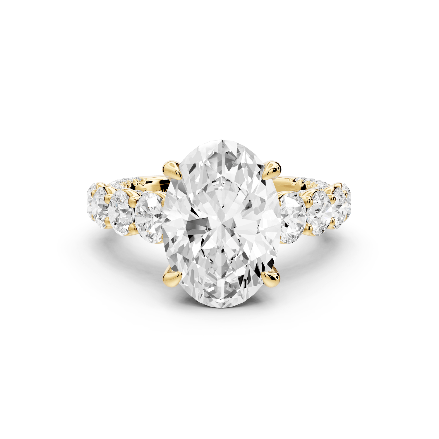 Rocio - 4ct 18k yellow gold Oval Hidden Halo Engagement Ring with Graduated Side Stones and Double Pavé Band - Mr. Alex Jewelry