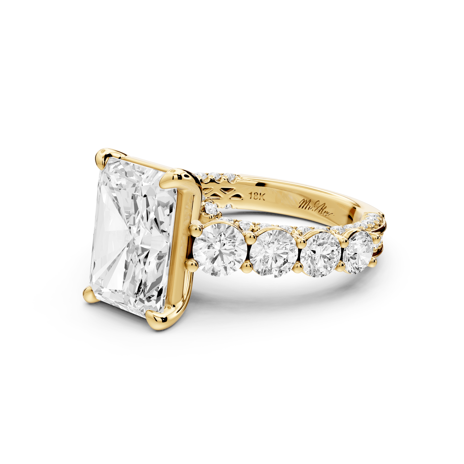 Rocio - 4ct 18k yellow gold Radiant Hidden Halo Engagement Ring with Graduated Side Stones and Double Pavé Band - Mr. Alex Jewelry