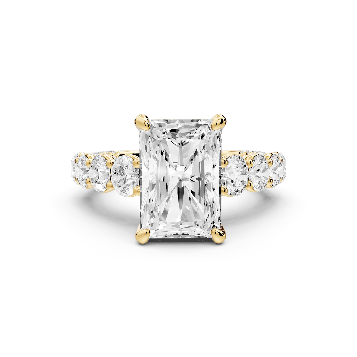 Rocio - 4ct 18k yellow gold Radiant Hidden Halo Engagement Ring with Graduated Side Stones and Double Pavé Band - Mr. Alex Jewelry