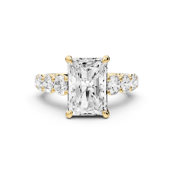 Rocio - 4ct 18k yellow gold Radiant Hidden Halo Engagement Ring with Graduated Side Stones and Double Pavé Band - Mr. Alex Jewelry