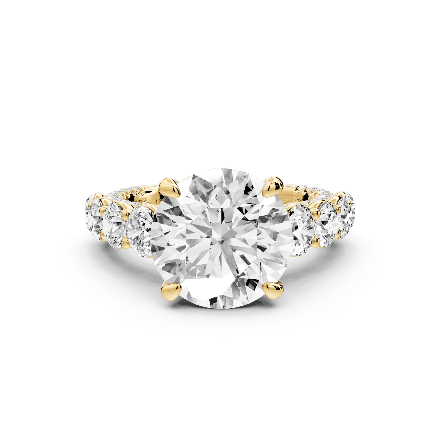 Rocio - 4ct 18k yellow gold Round Hidden Halo Engagement Ring with Graduated Side Stones and Double Pavé Band - Mr. Alex Jewelry