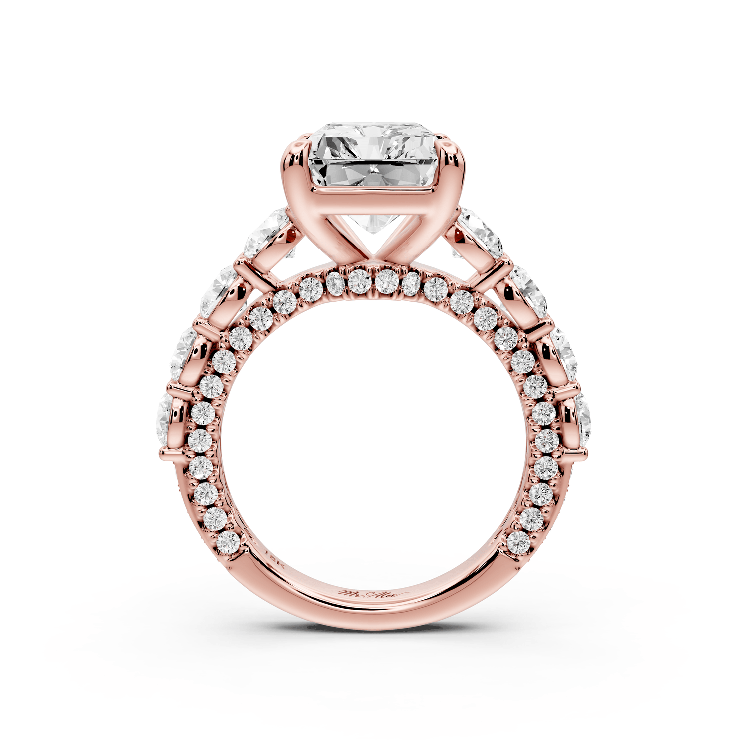 Rocio - 5ct 14k rose gold Radiant Hidden Halo Engagement Ring with Graduated Side Stones and Double Pavé Band - Mr. Alex Jewelry