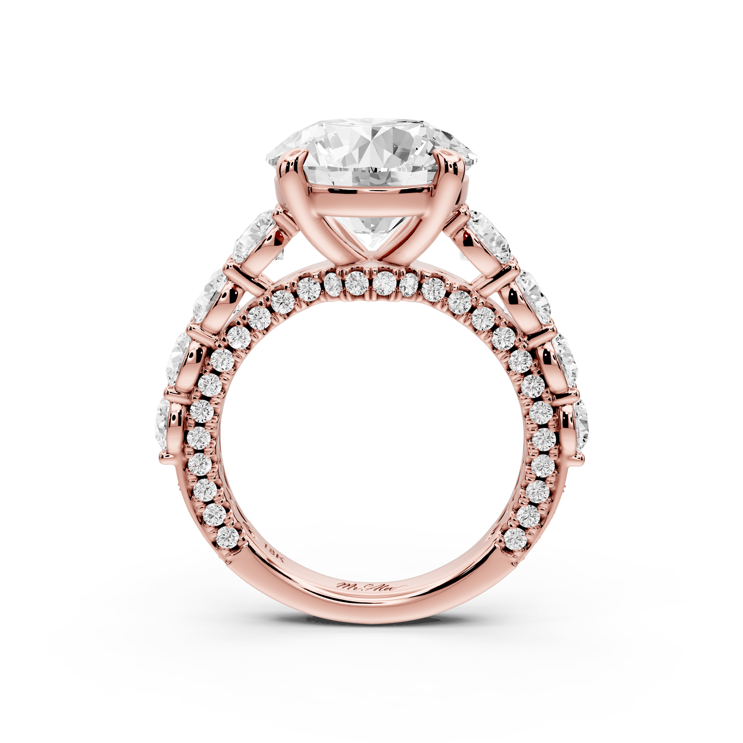 Rocio - 5ct 14k rose gold Round Hidden Halo Engagement Ring with Graduated Side Stones and Double Pavé Band - Mr. Alex Jewelry