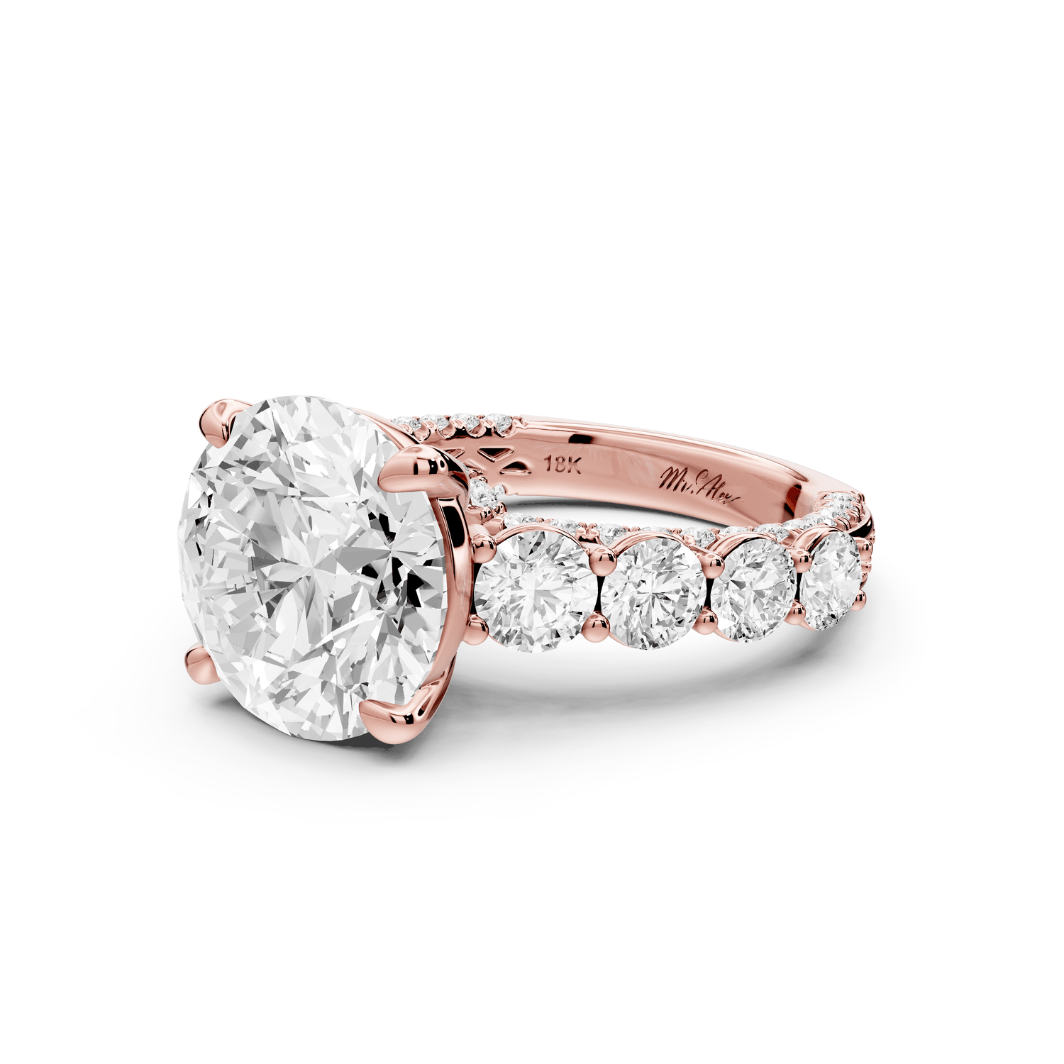 Rocio - 5ct 14k rose gold Round Hidden Halo Engagement Ring with Graduated Side Stones and Double Pavé Band - Mr. Alex Jewelry
