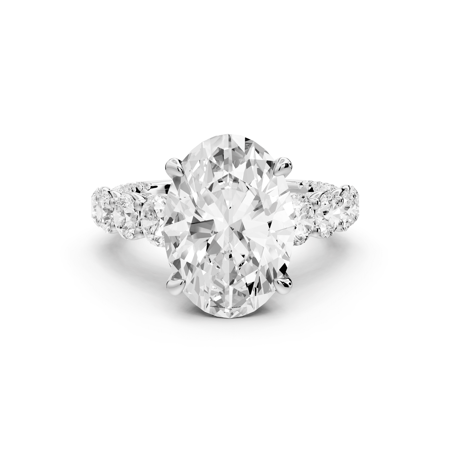 Rocio - 5ct 14k white gold Oval Hidden Halo Engagement Ring with Graduated Side Stones and Double Pavé Band - Mr. Alex Jewelry