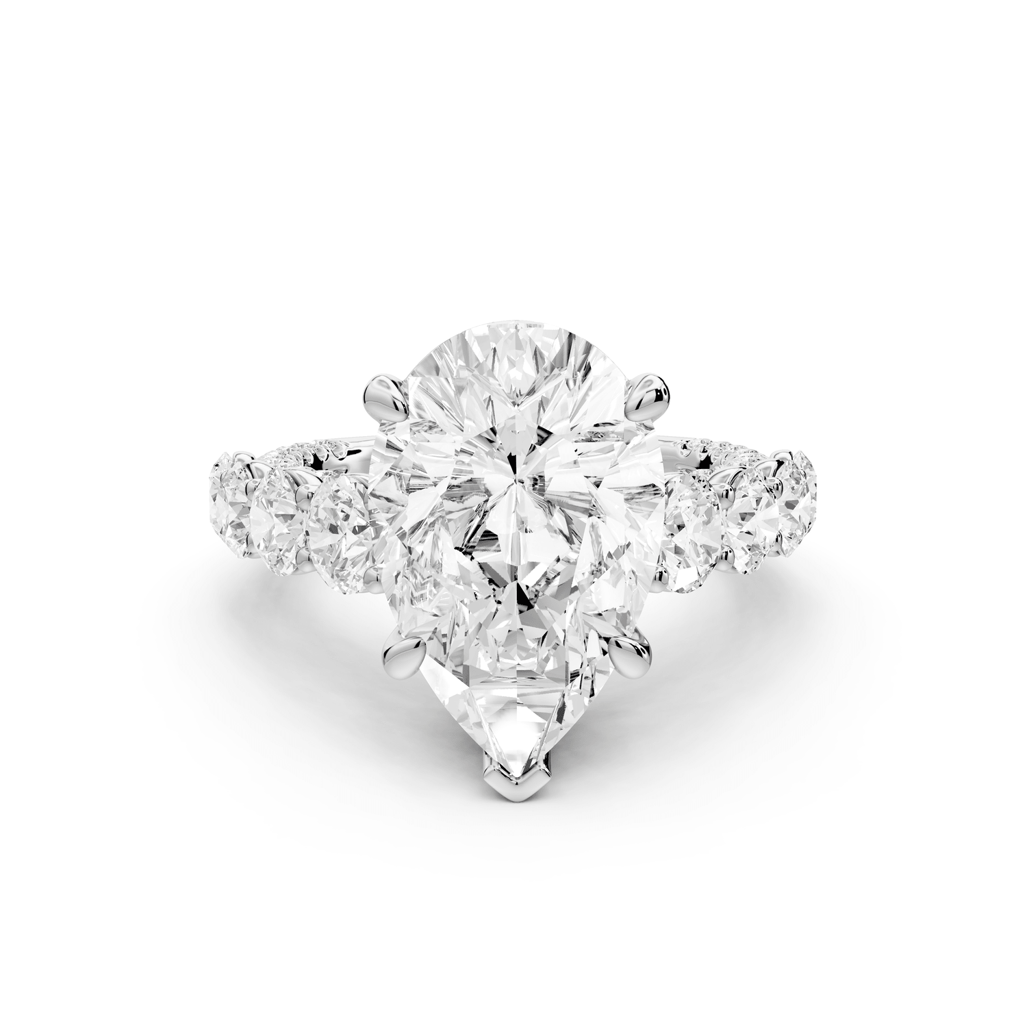 Rocio - 5ct 14k white gold Pear Hidden Halo Engagement Ring with Graduated Side Stones and Double Pavé Band - Mr. Alex Jewelry