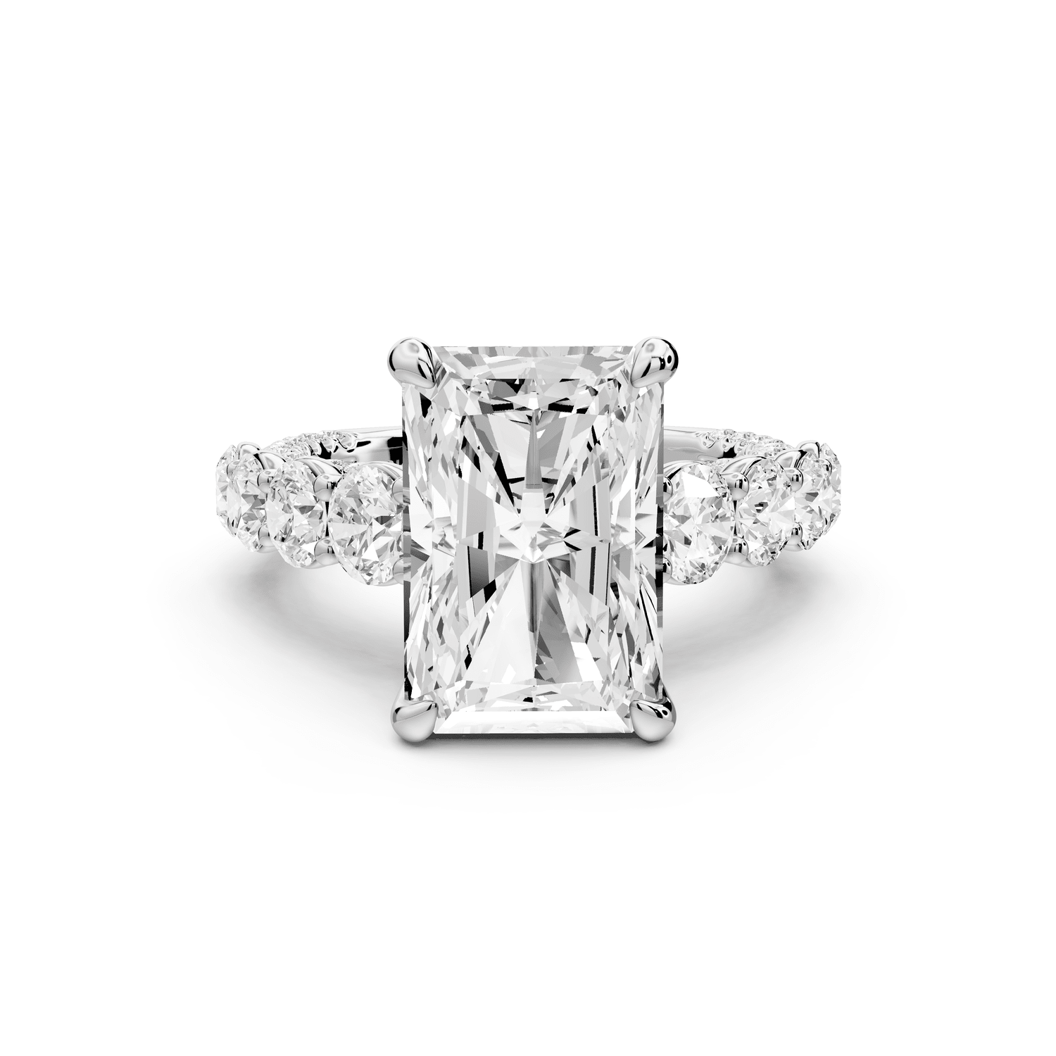 Rocio - 5ct 14k white gold Radiant Hidden Halo Engagement Ring with Graduated Side Stones and Double Pavé Band - Mr. Alex Jewelry