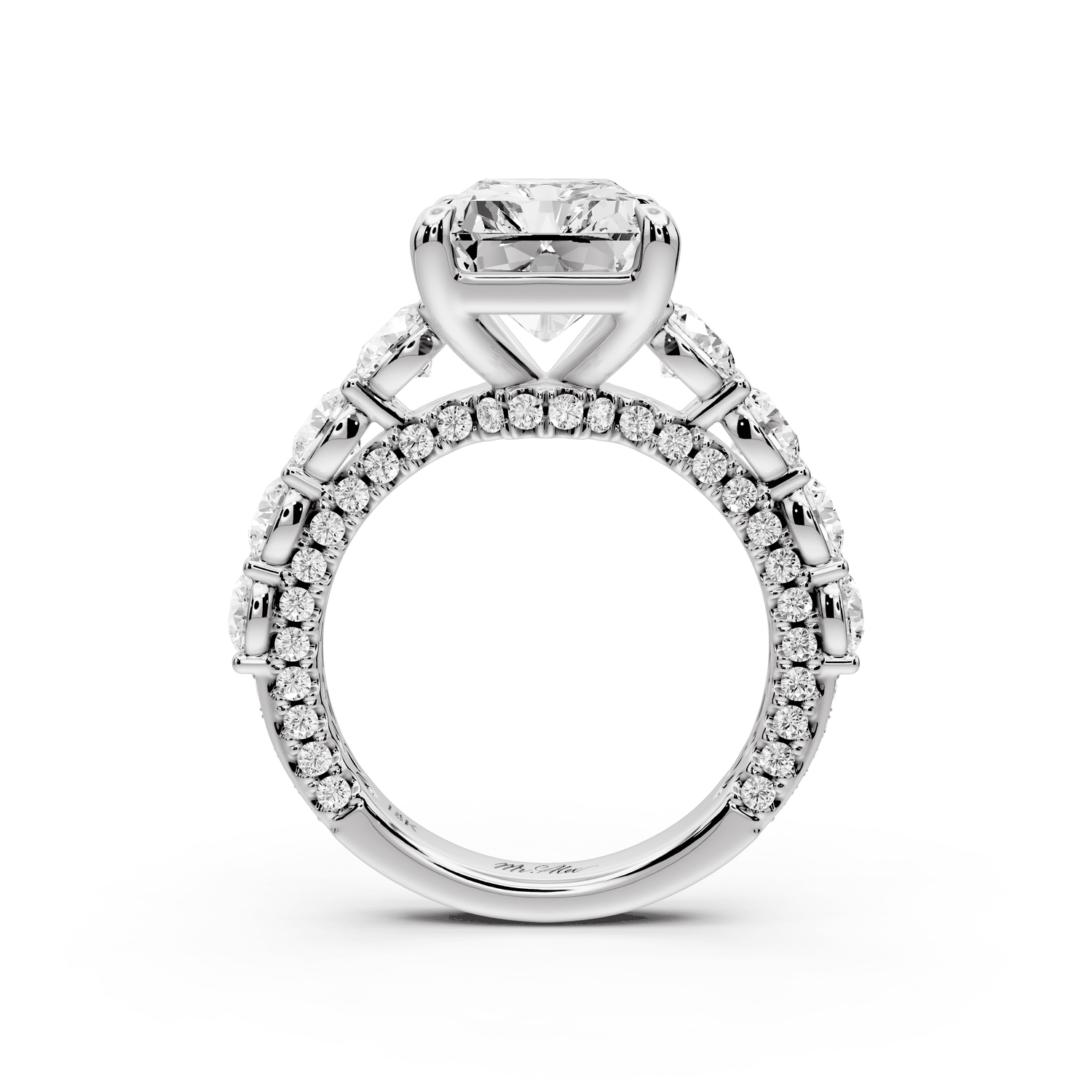 Rocio - 5ct 14k white gold Radiant Hidden Halo Engagement Ring with Graduated Side Stones and Double Pavé Band - Mr. Alex Jewelry