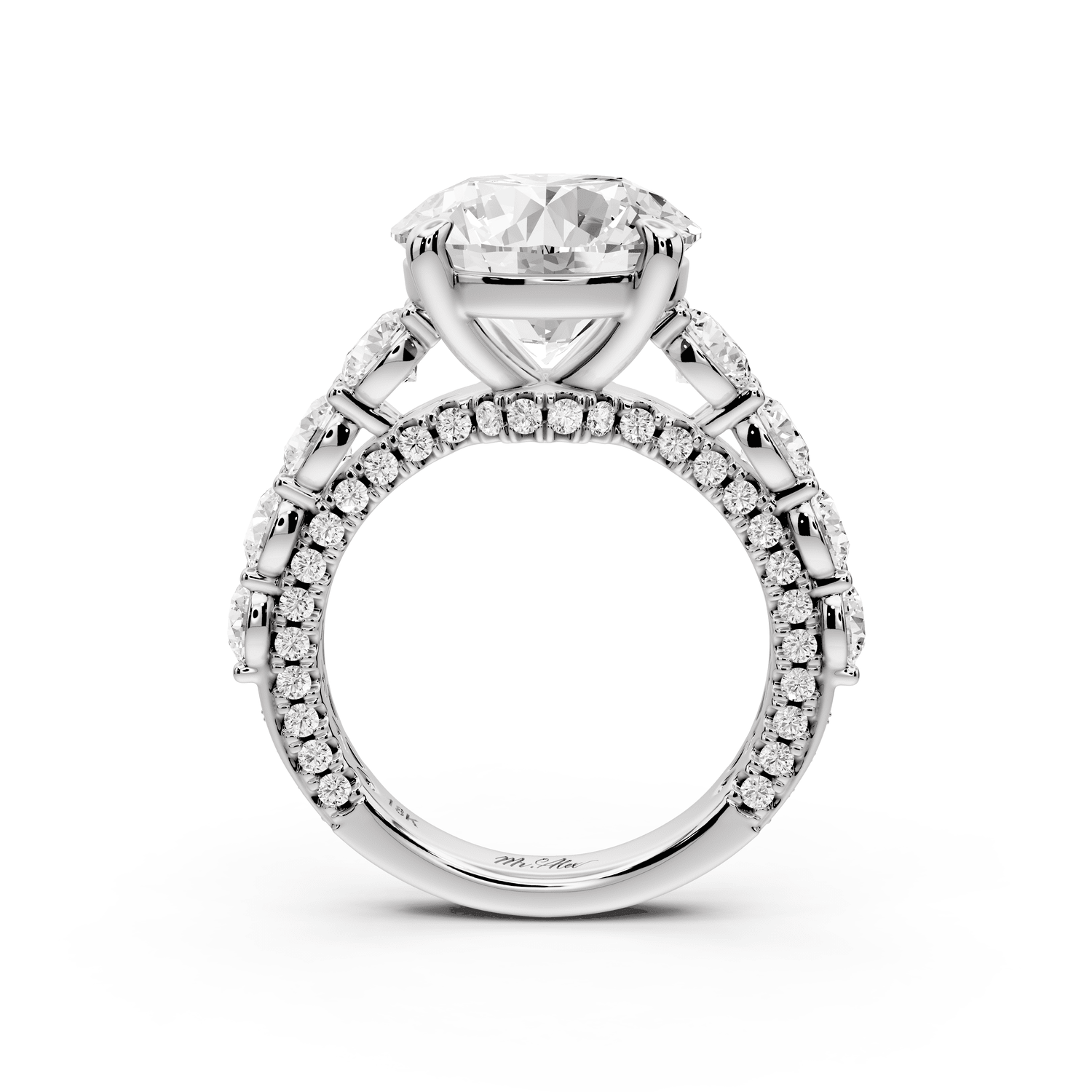 Rocio - 5ct 14k white gold Round Hidden Halo Engagement Ring with Graduated Side Stones and Double Pavé Band - Mr. Alex Jewelry