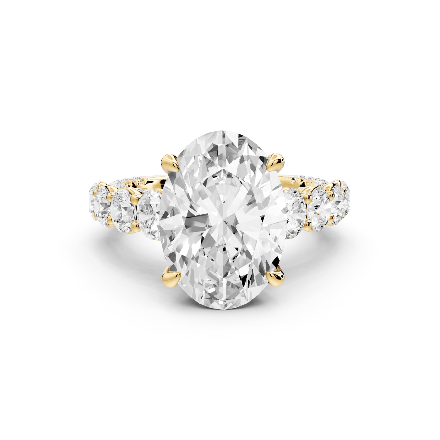 Rocio - 5ct 14k yellow gold Oval Hidden Halo Engagement Ring with Graduated Side Stones and Double Pavé Band - Mr. Alex Jewelry