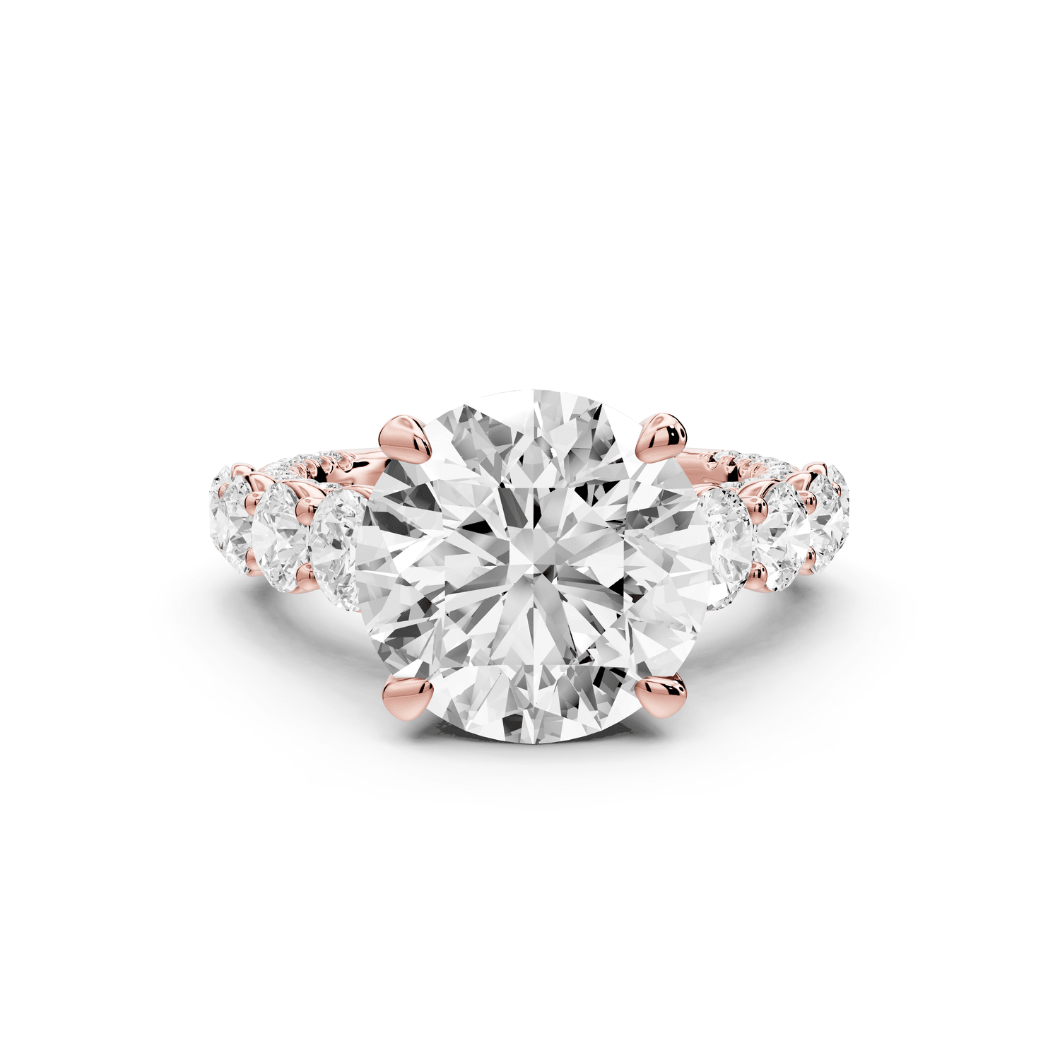 Rocio - 5ct 18k rose gold Round Hidden Halo Engagement Ring with Graduated Side Stones and Double Pavé Band - Mr. Alex Jewelry