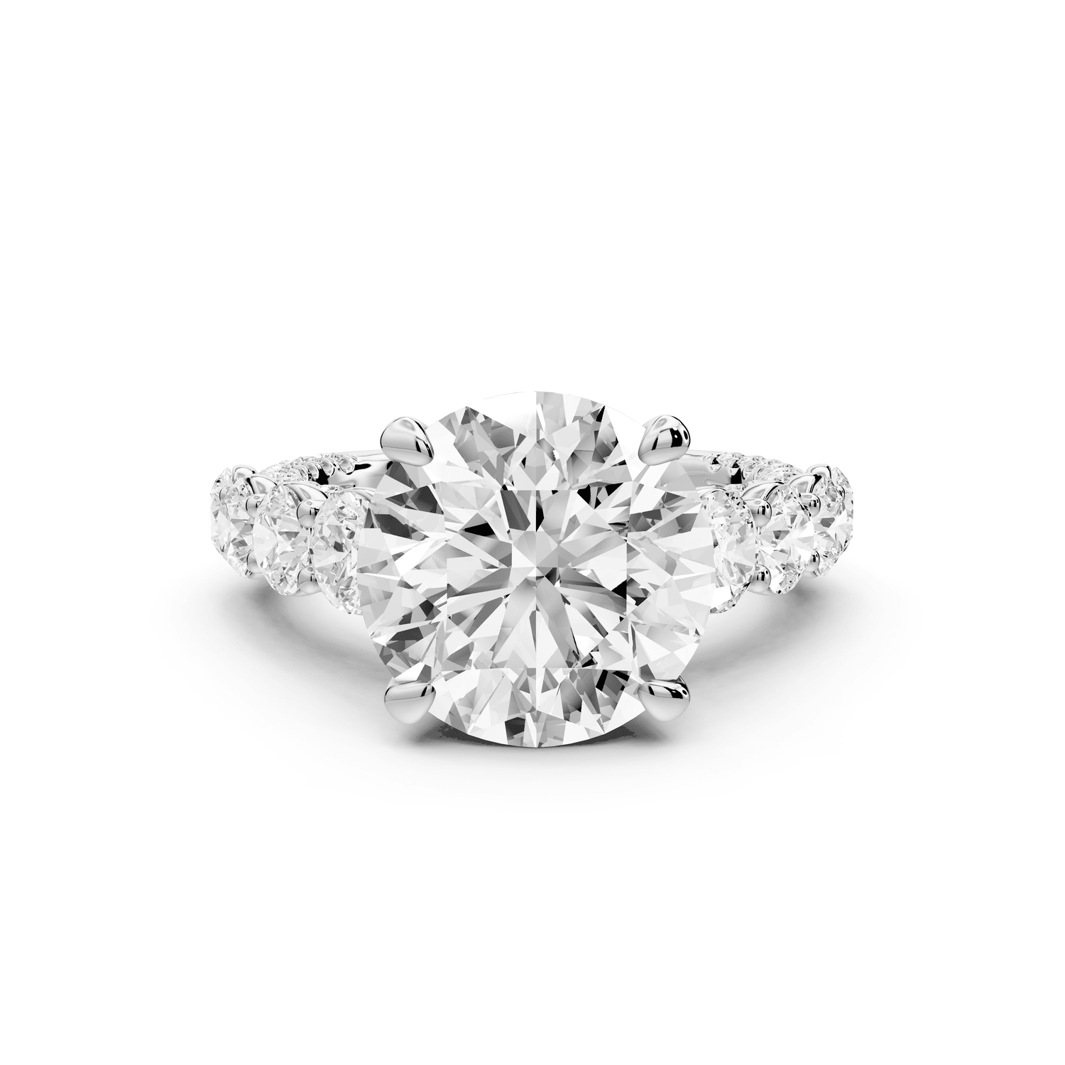 Rocio - 5ct 18k white gold Round Hidden Halo Engagement Ring with Graduated Side Stones and Double Pavé Band - Mr. Alex Jewelry