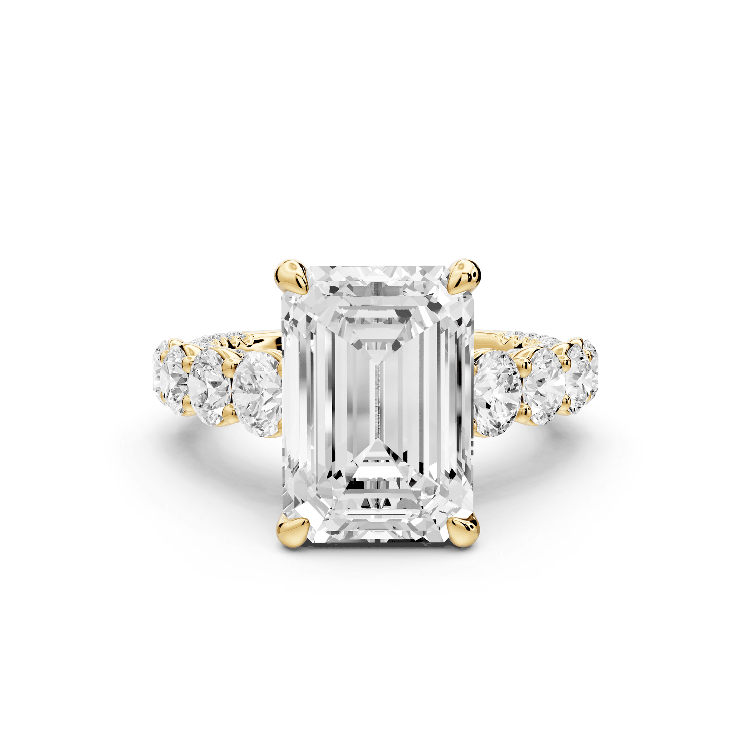Rocio - 5ct 18k yellow gold Emerald Hidden Halo Engagement Ring with Graduated Side Stones and Double Pavé Band - Mr. Alex Jewelry