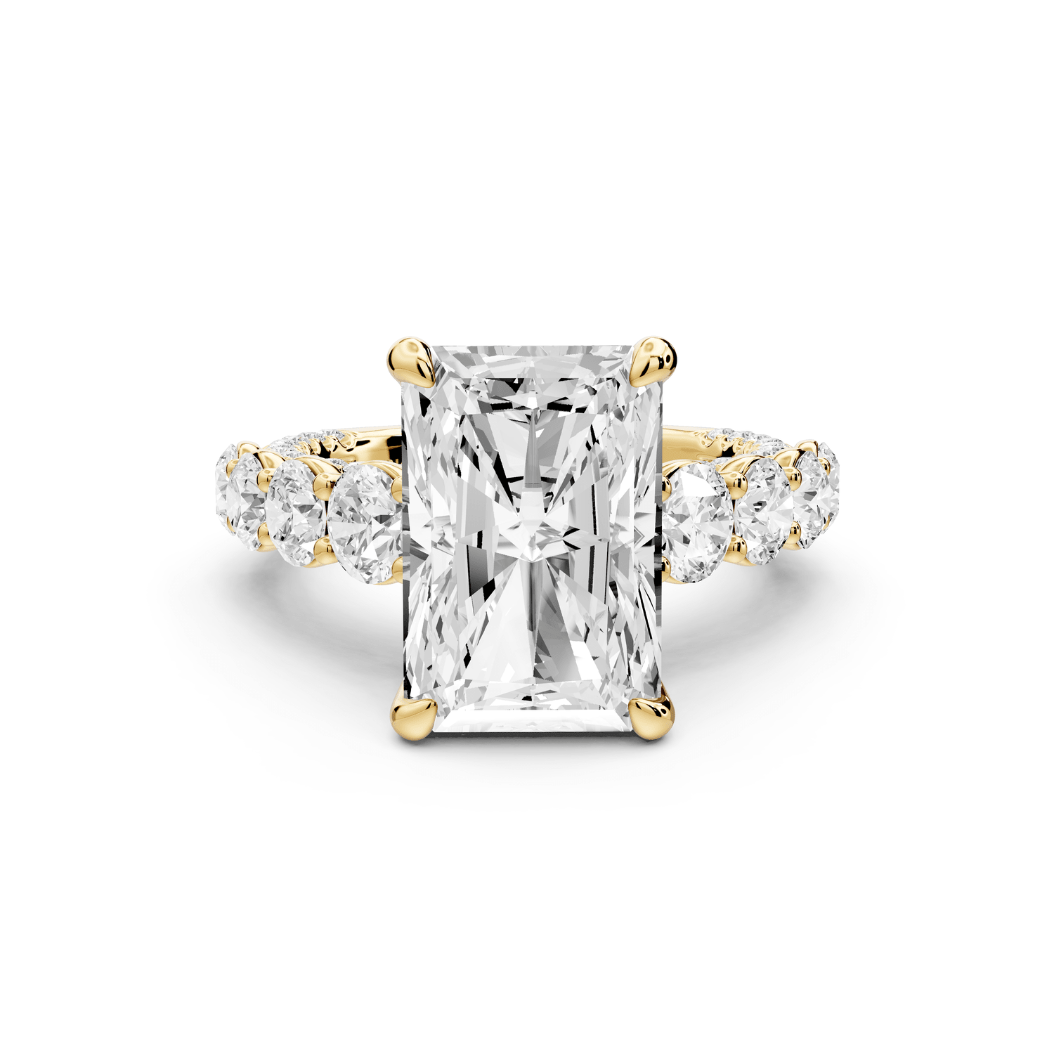 Rocio - 5ct 18k yellow gold Radiant Hidden Halo Engagement Ring with Graduated Side Stones and Double Pavé Band - Mr. Alex Jewelry