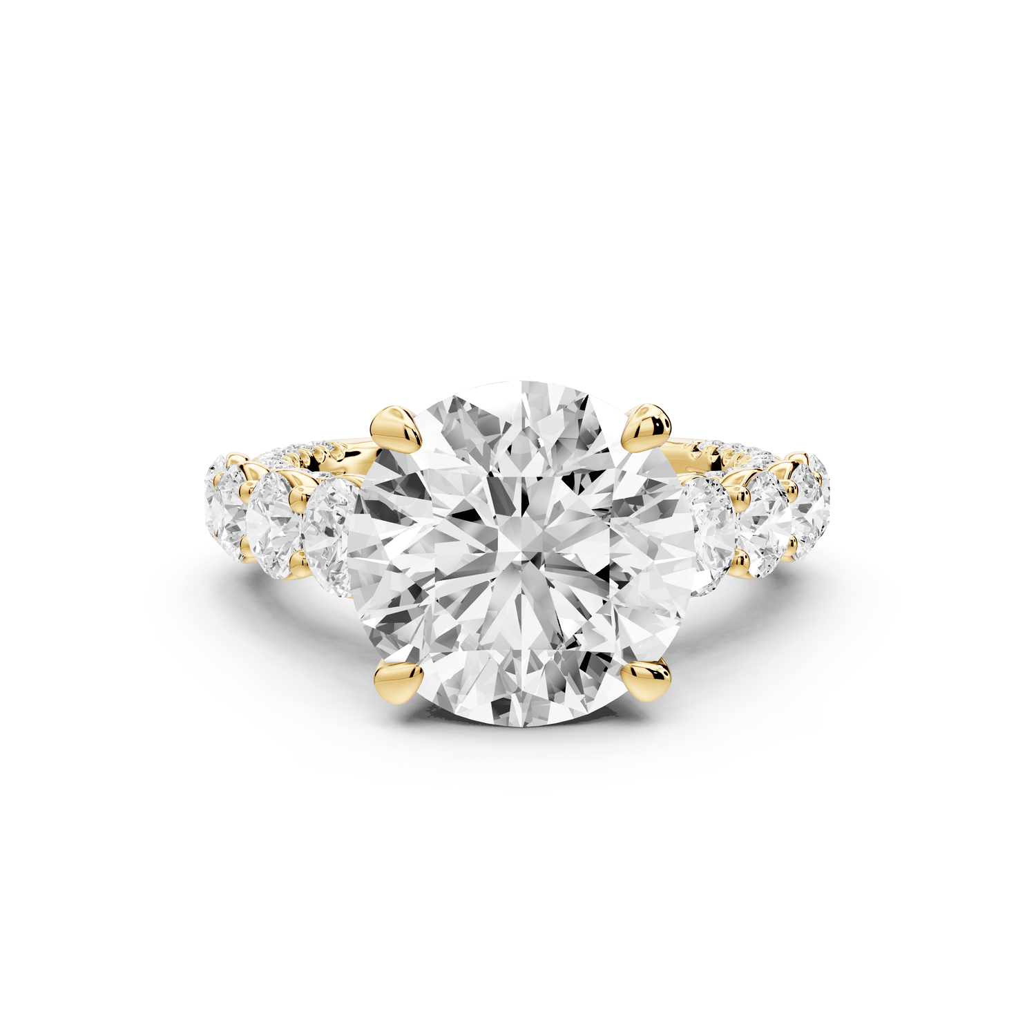 Rocio - 5ct 18k yellow gold Round Hidden Halo Engagement Ring with Graduated Side Stones and Double Pavé Band - Mr. Alex Jewelry