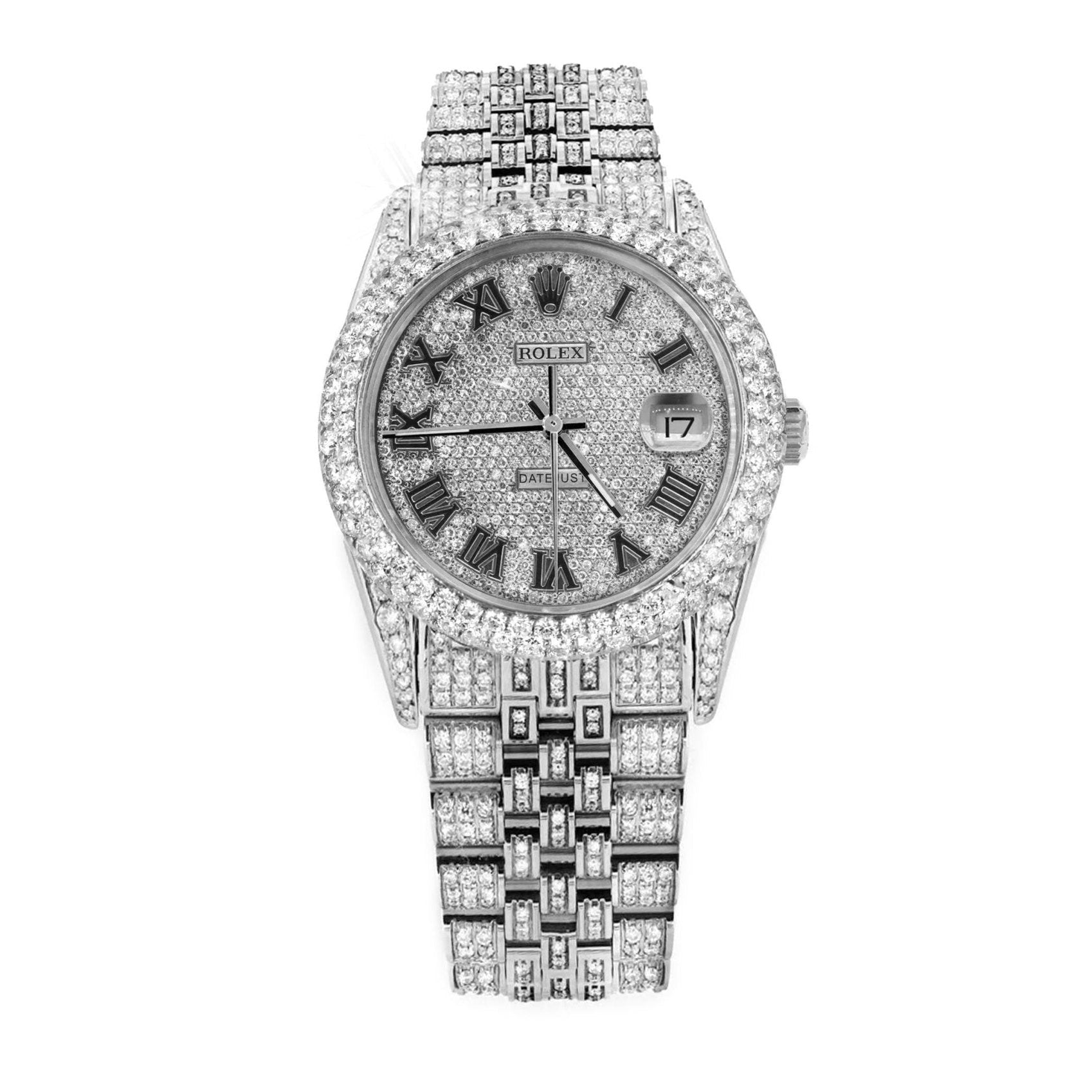 Rolex 36mm Date-just Full Diamonds - Custom Roman Dial 11.0ct - Mr. Alex Jewelry