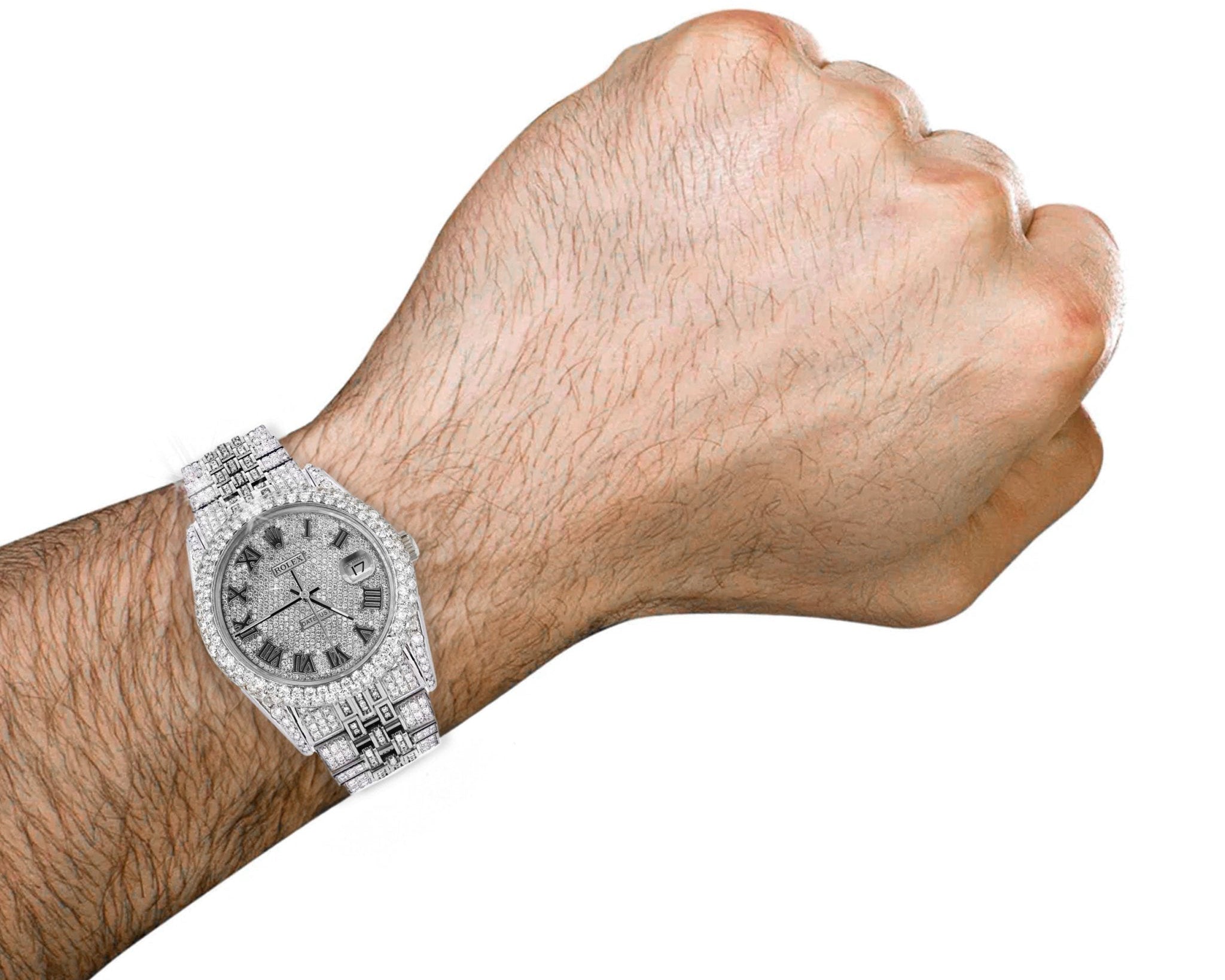 Rolex 36mm Date-just Full Diamonds - Custom Roman Dial 11.0ct - Mr. Alex Jewelry