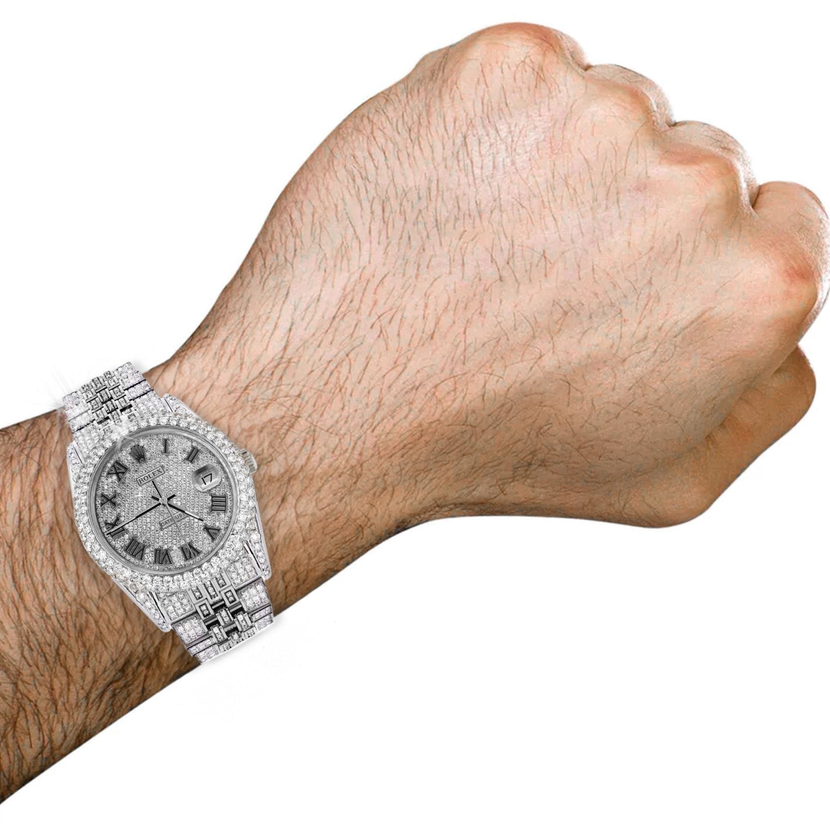 Rolex 36mm Date-just Full Diamonds - Custom Roman Dial 11.0ct - Mr. Alex Jewelry